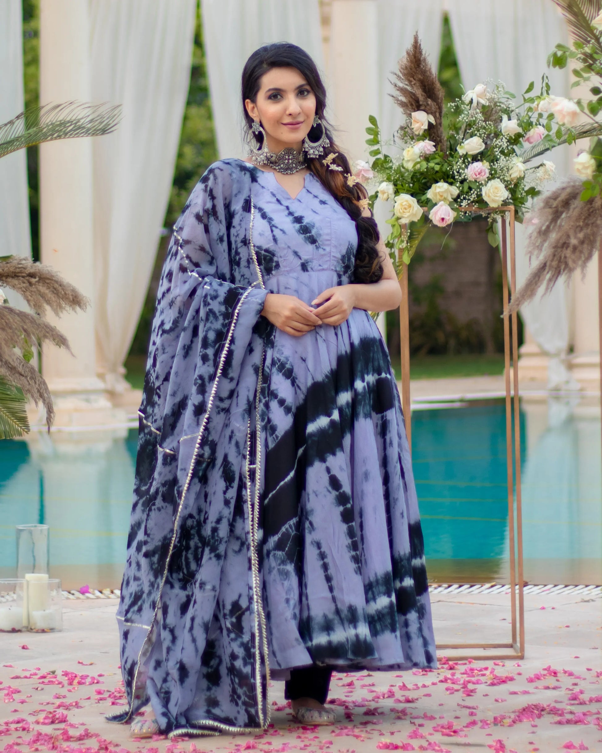 Black Bean Tie & Dye Silk Suit Set My Store