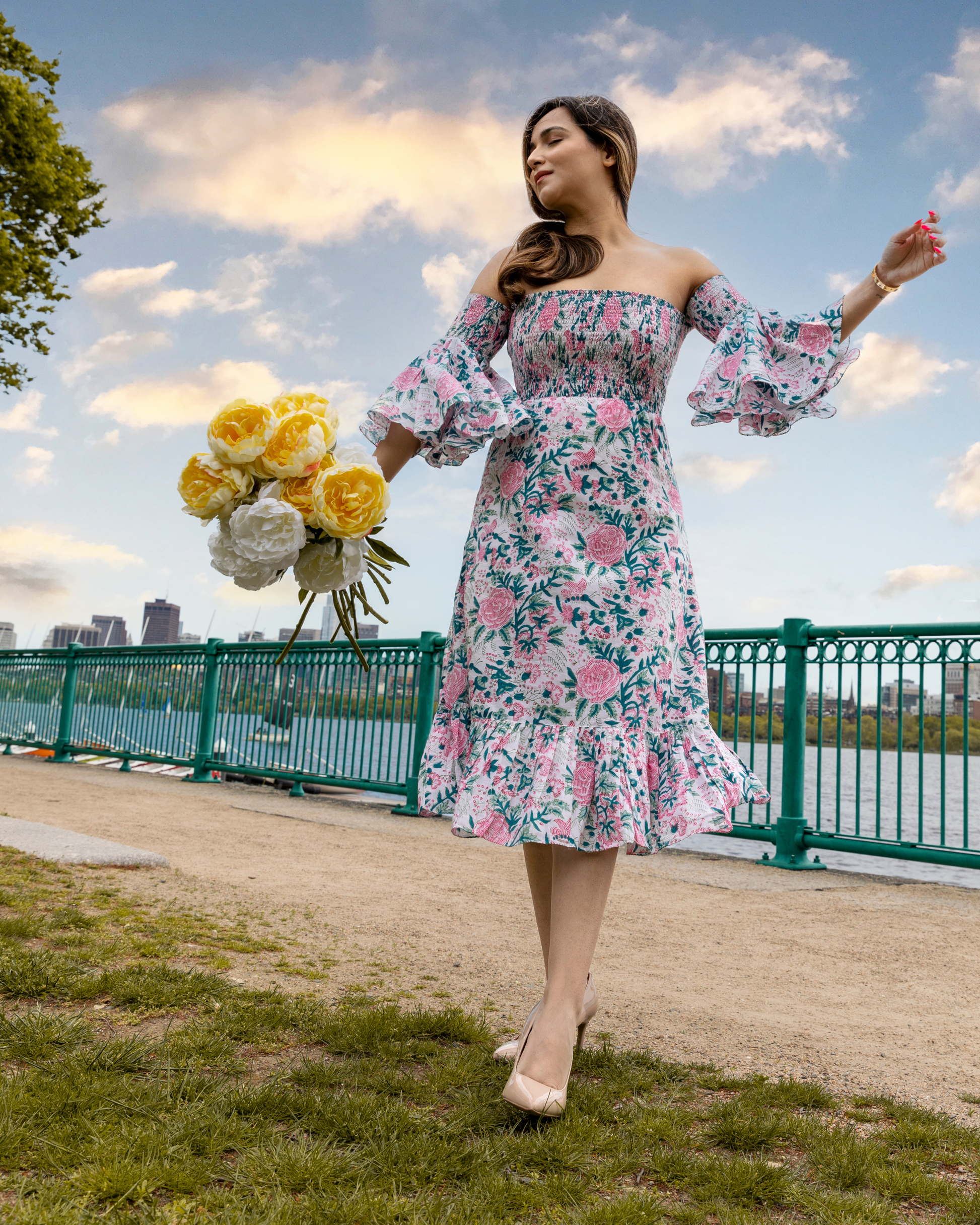 Summer Pink Smocked Cotton Dress Quick Cart
