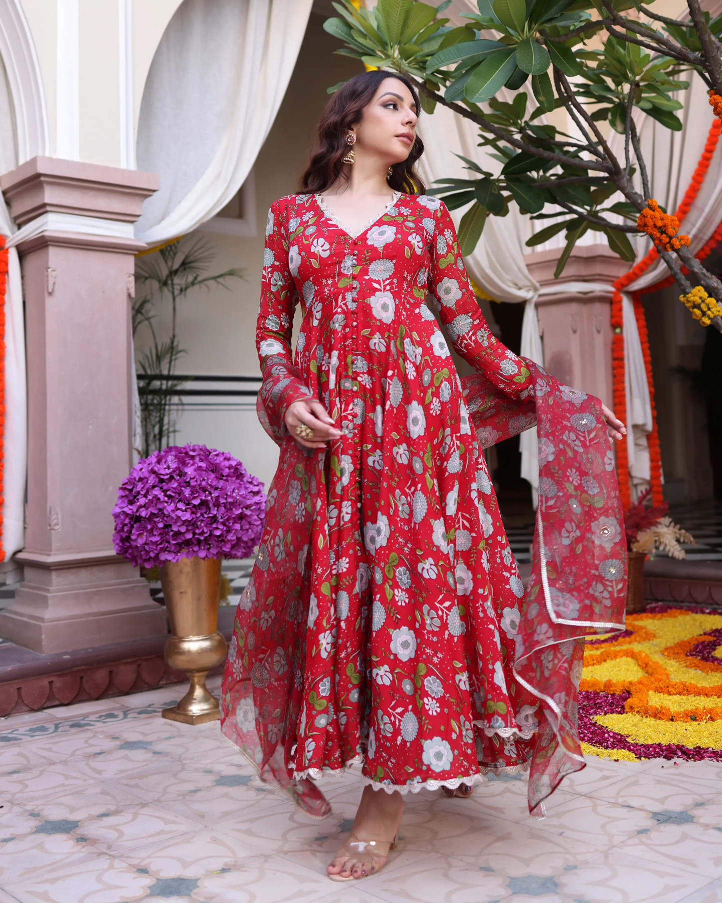 Red Dahlia Dreamscape Printed Chinon Suit Set My Store