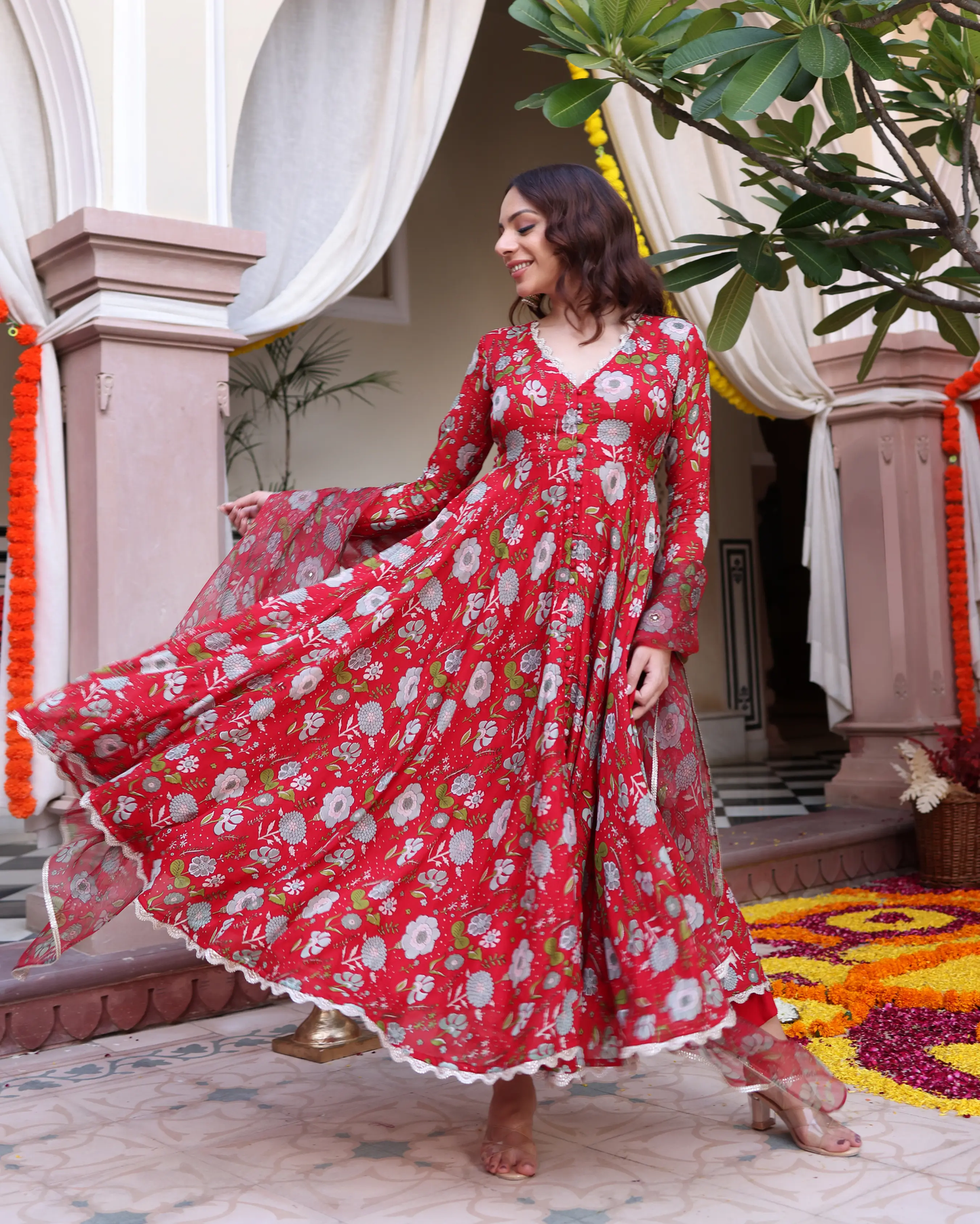 Red Dahlia Dreamscape Printed Chinon Suit Set My Store