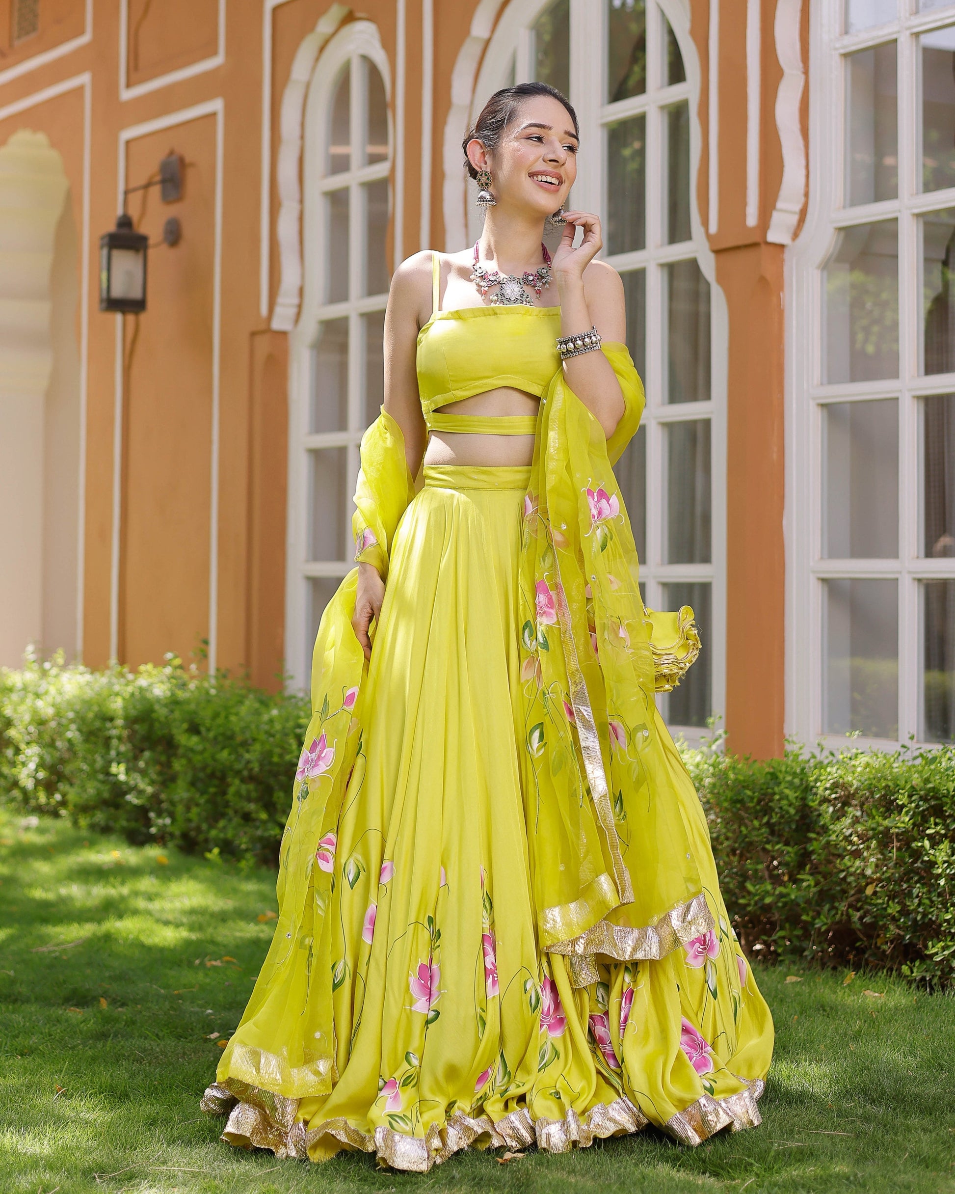 Kaleena Handpainted Satin Lehenga Set My Store