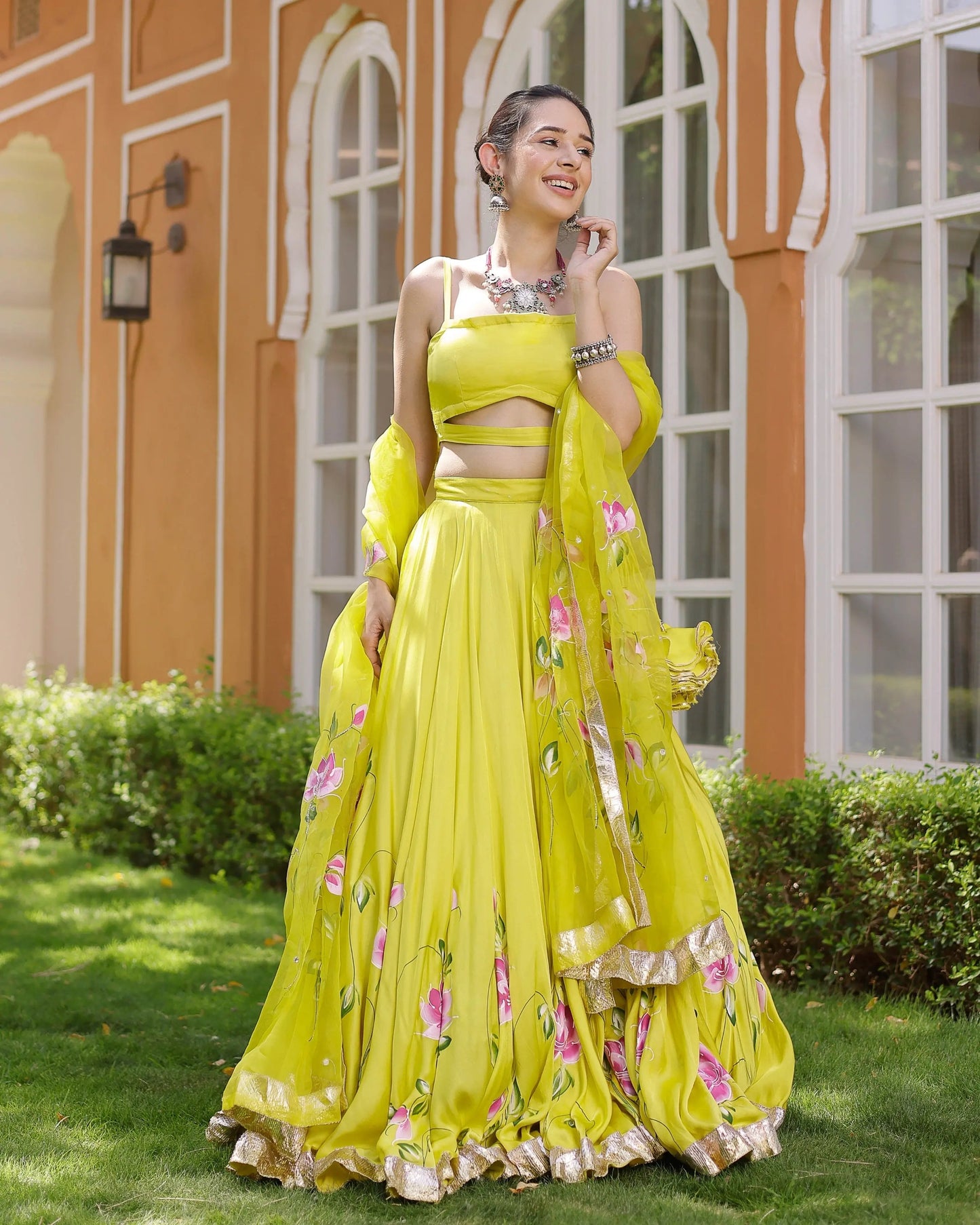 Kaleena Handpainted Satin Lehenga Set My Store