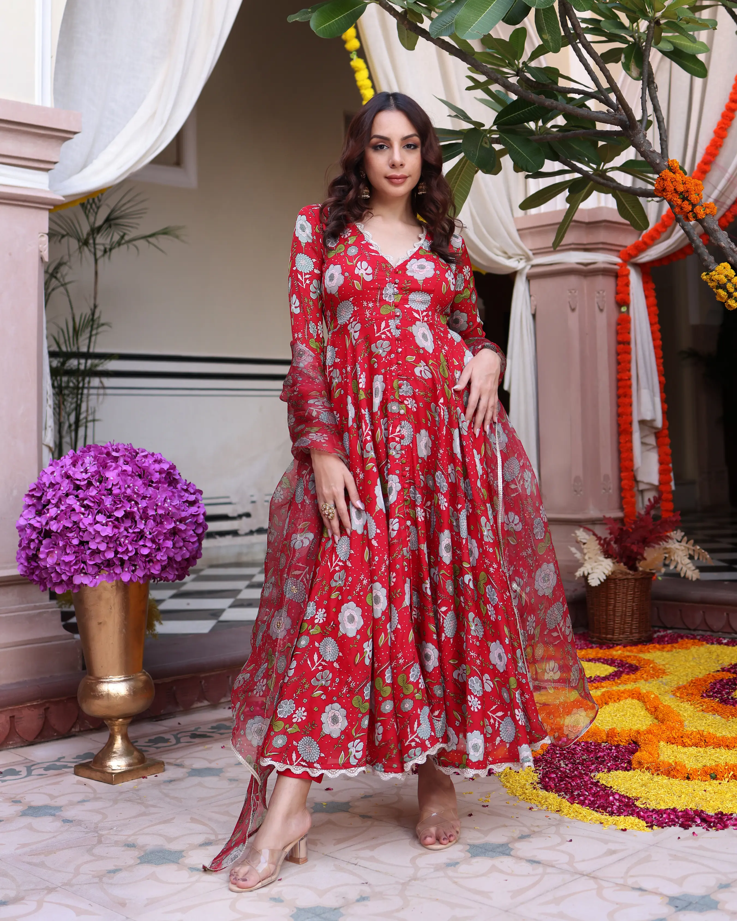 Red Dahlia Dreamscape Printed Chinon Suit Set My Store