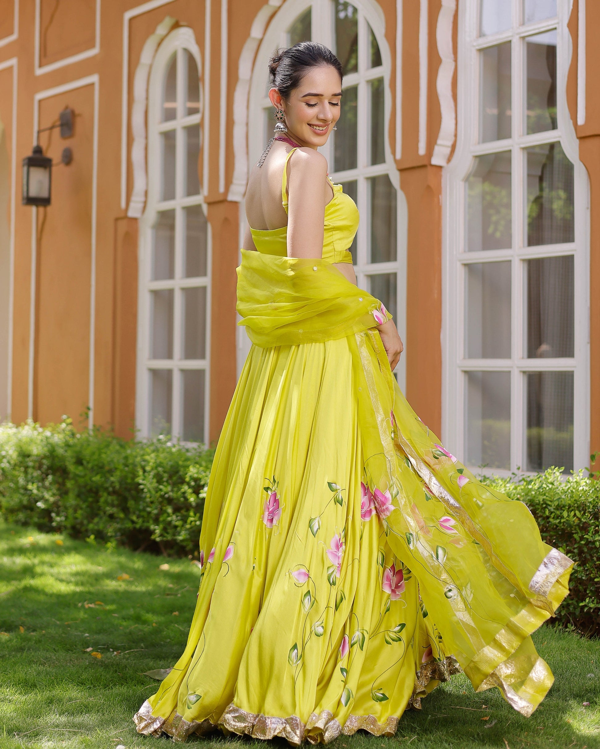 Kaleena Handpainted Satin Lehenga Set My Store