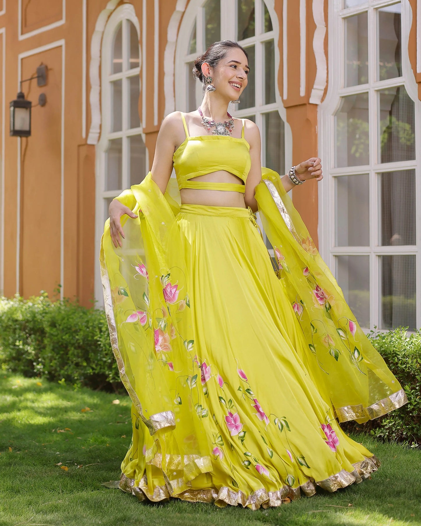 Kaleena Handpainted Satin Lehenga Set My Store