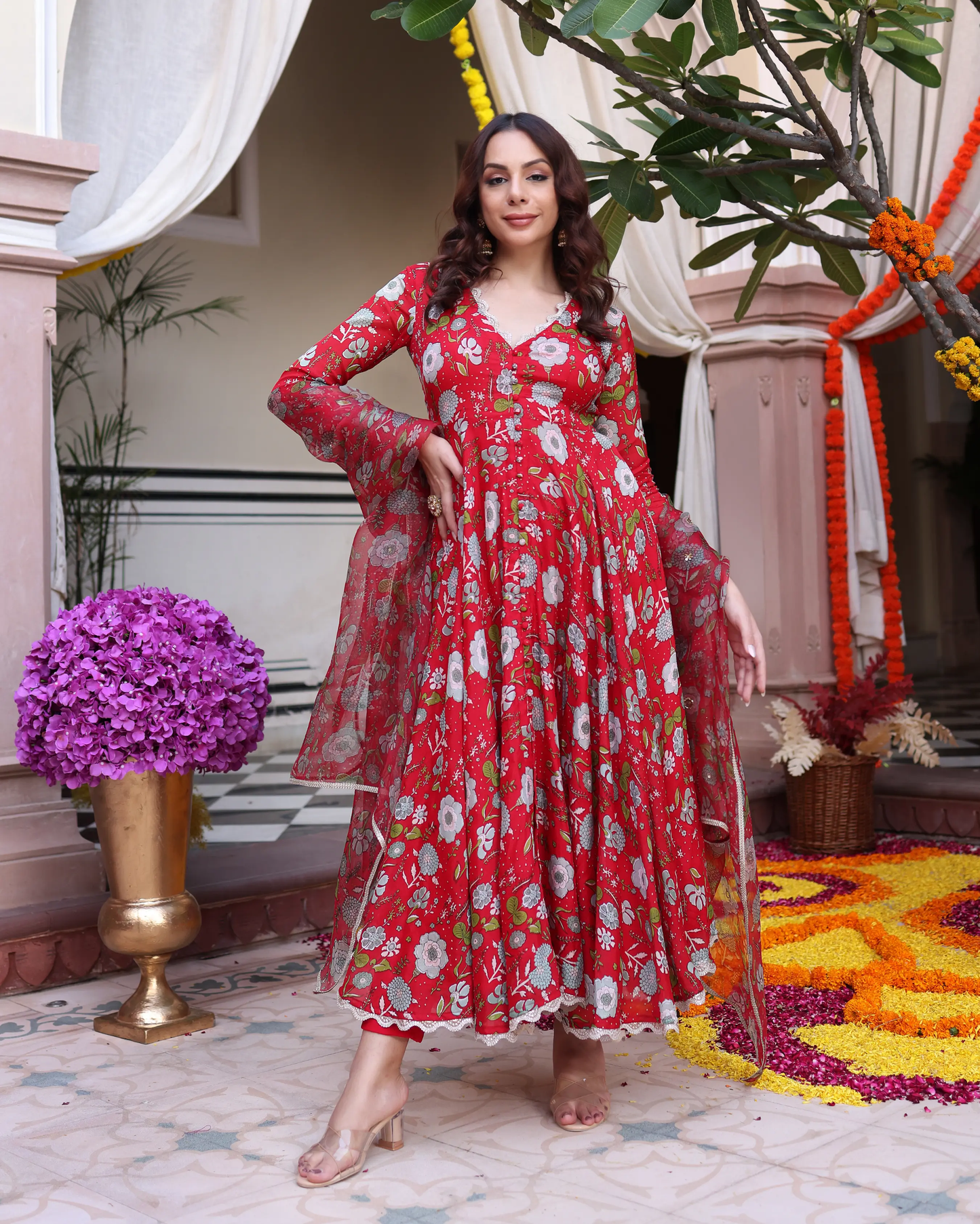 Red Dahlia Dreamscape Printed Chinon Suit Set My Store