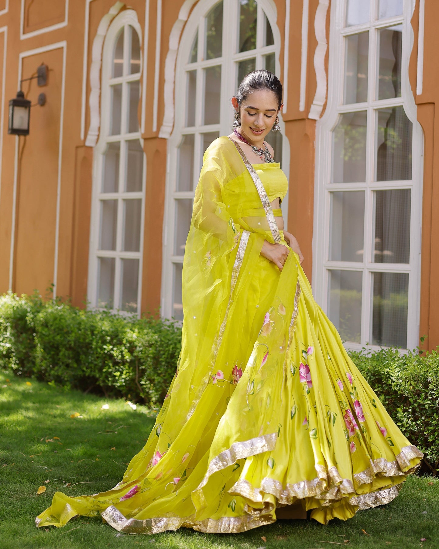 Kaleena Handpainted Satin Lehenga Set My Store