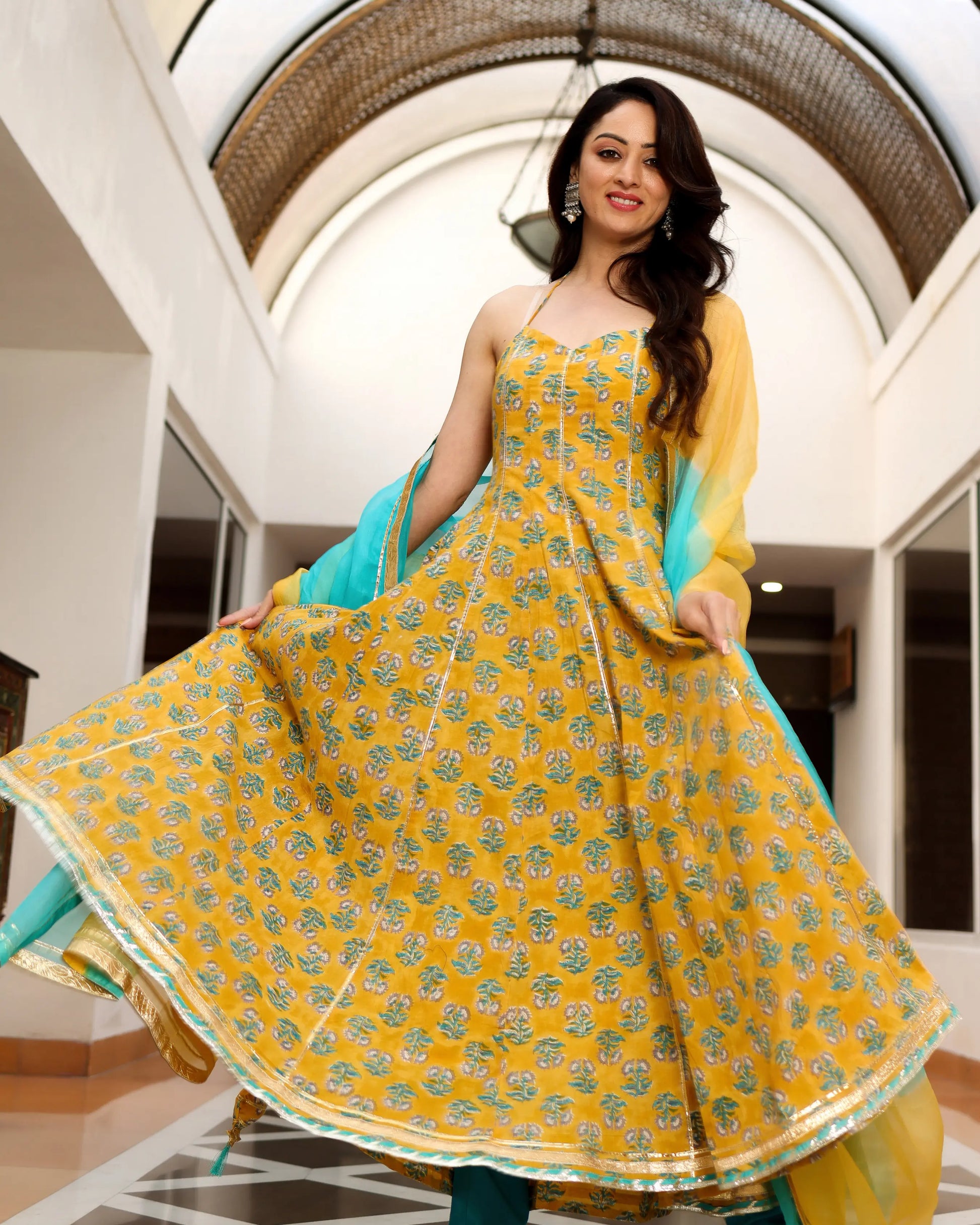 Curl Yellow Handblock Suit Set My Store