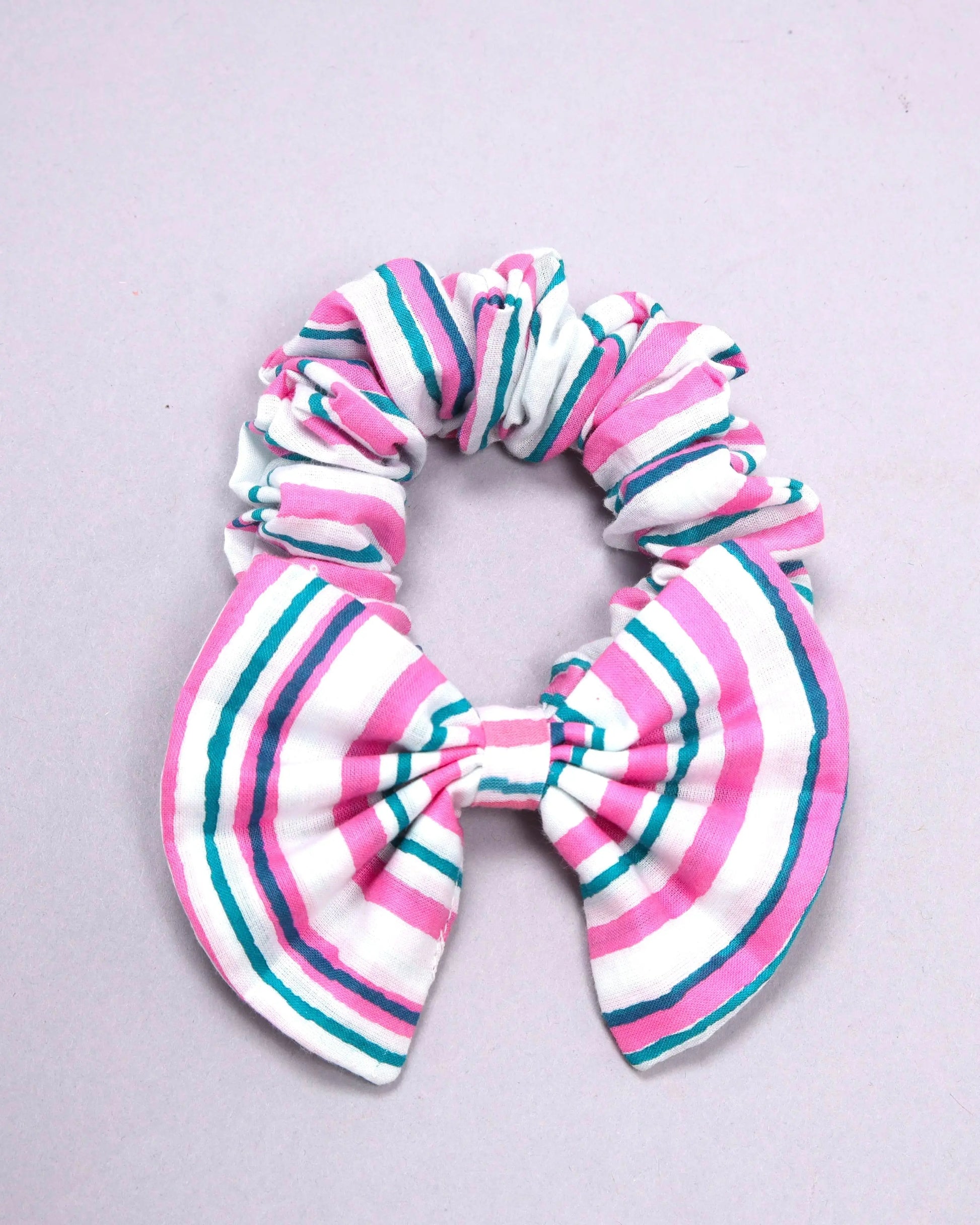 Pink Cosmos Handblock Bow Scrunchie My Store