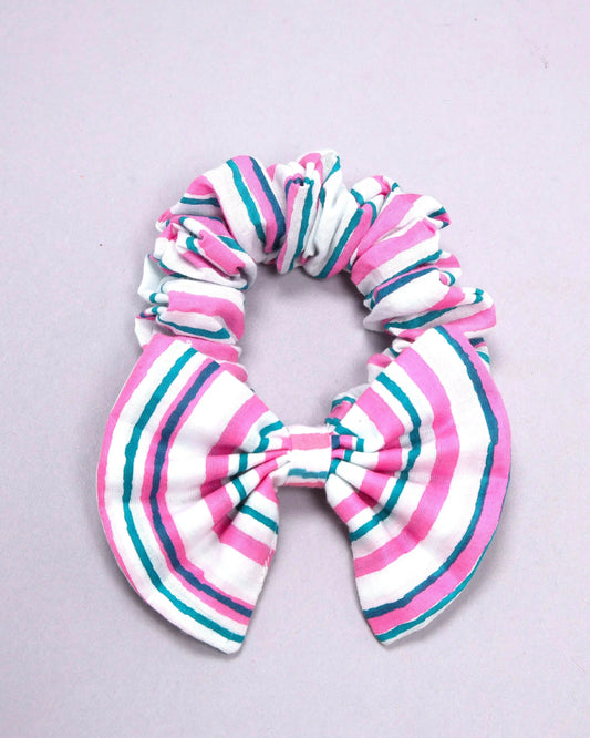 Pink Cosmos Handblock Bow Scrunchie My Store