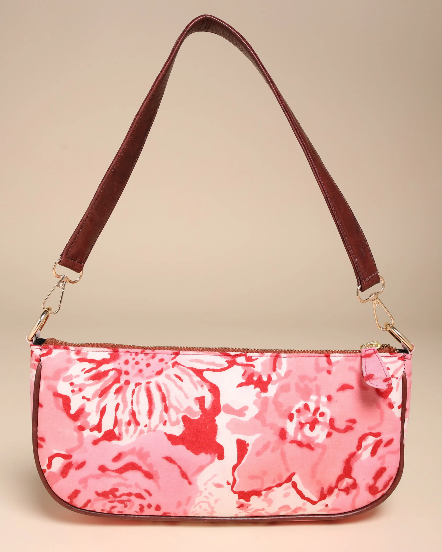 Peach Rosa Cotton Blockprinted Mini Baguette Bag My Store