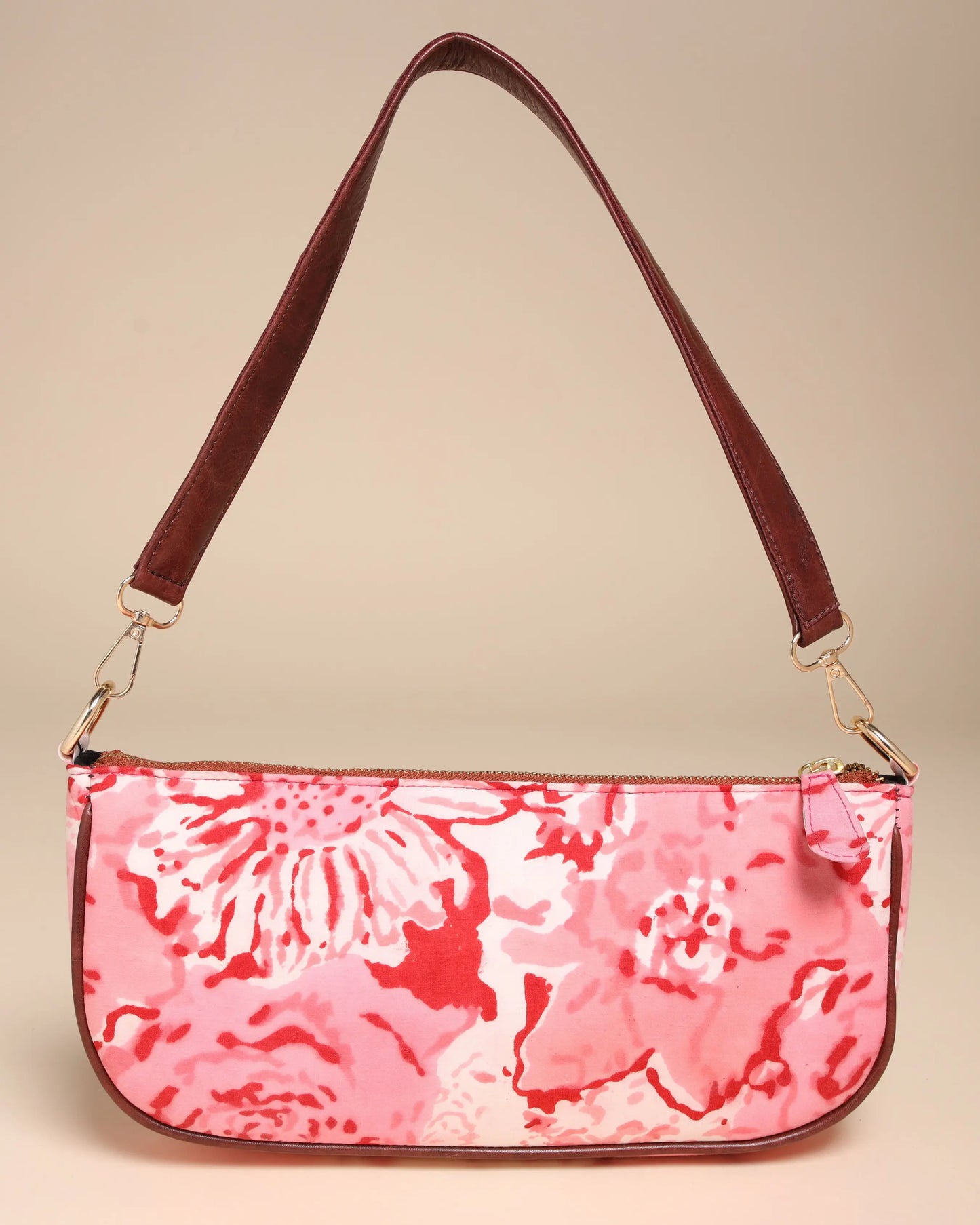 Peach Rosa Cotton Blockprinted Mini Baguette Bag My Store