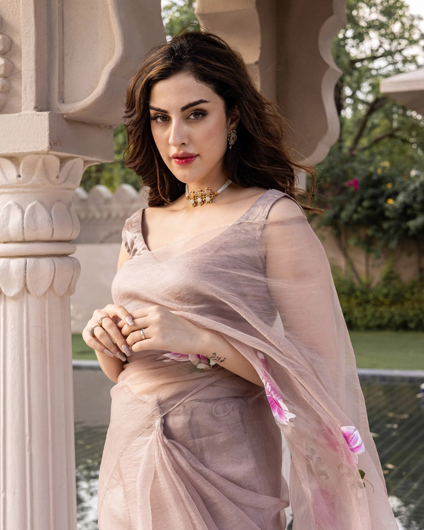 Khambavati Handpainted Organza Saree My Store