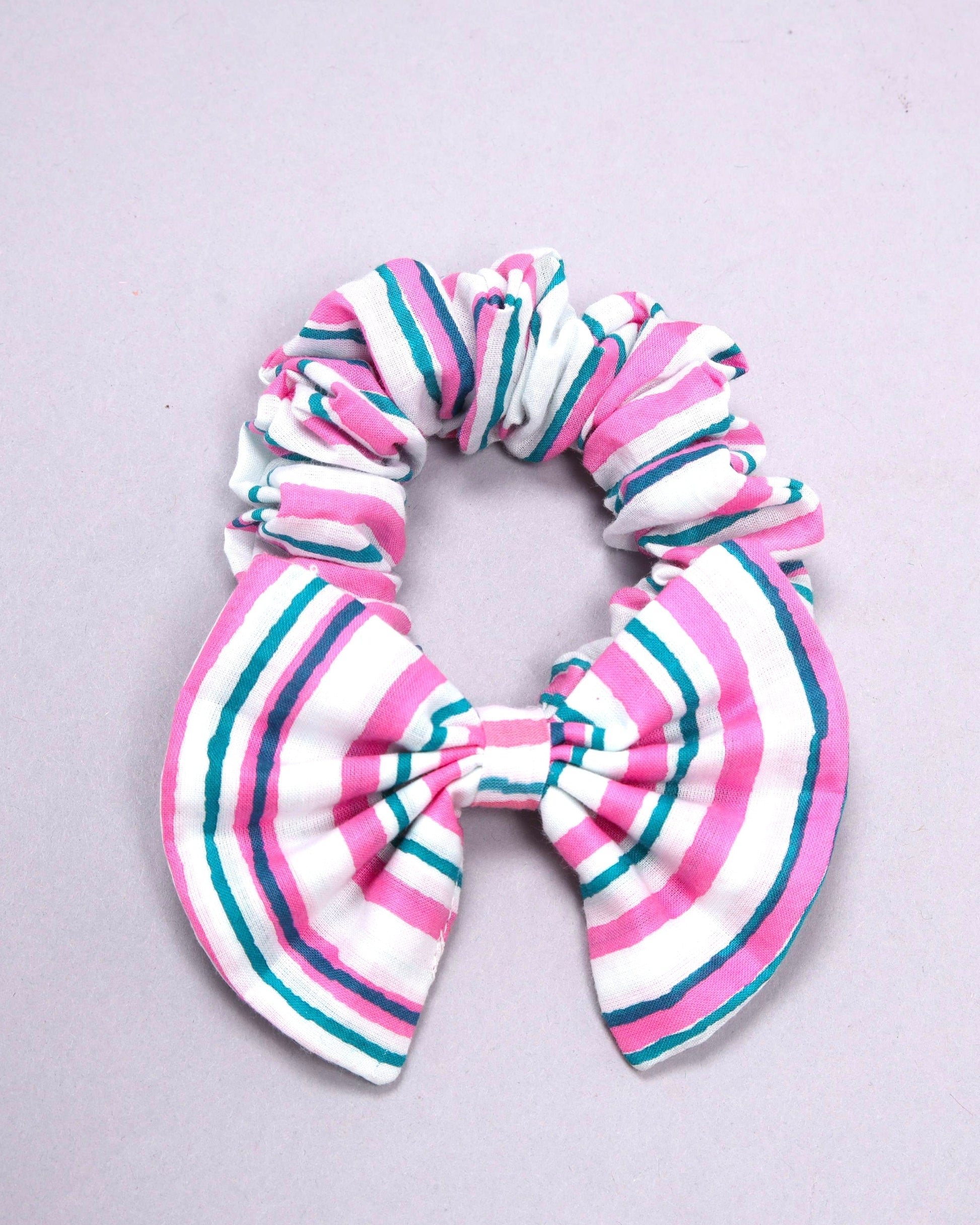 Pink Cosmos Handblock Bow Scrunchie My Store