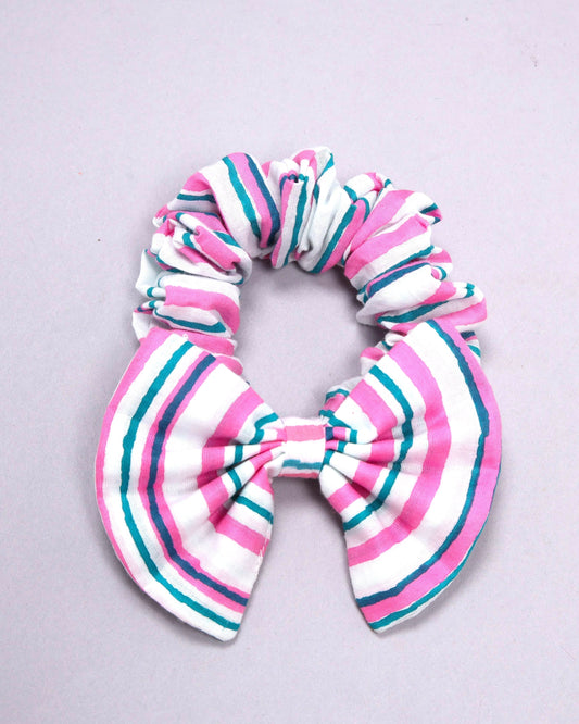 Pink Cosmos Handblock Bow Scrunchie My Store