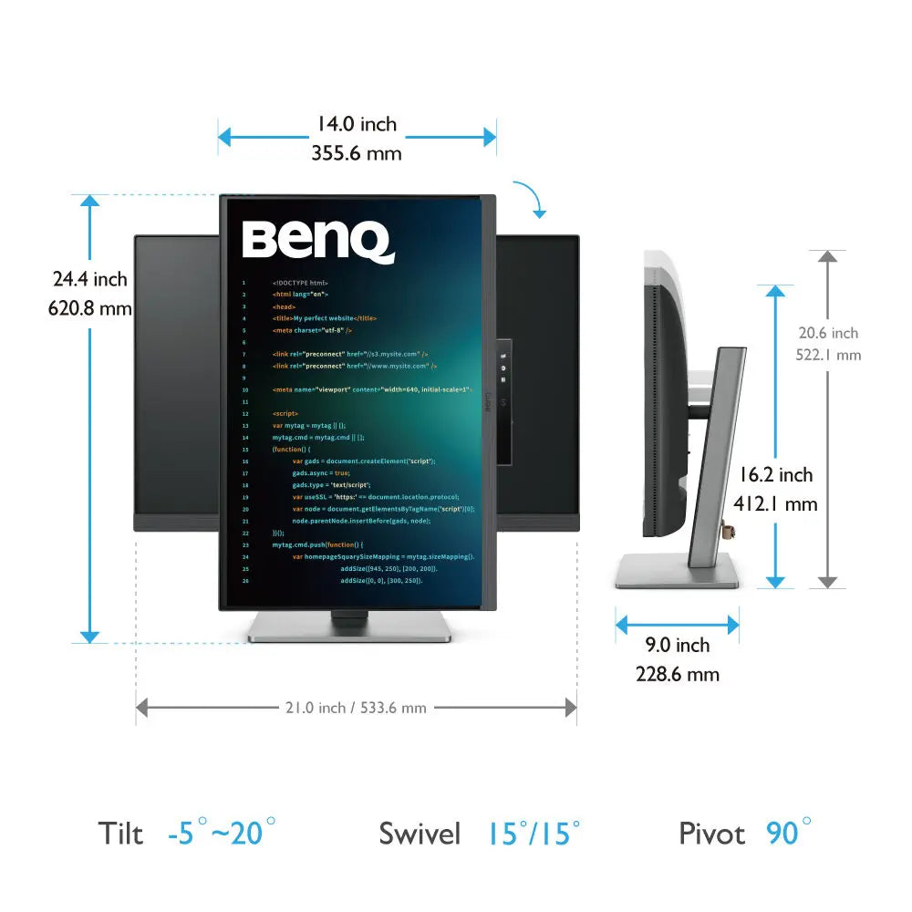 BenQ RD240Q 24.1” 60Hz 2560x1600 WQXGA USB-C Ergonomic Programming Monitor with Built-in Speaker My Store