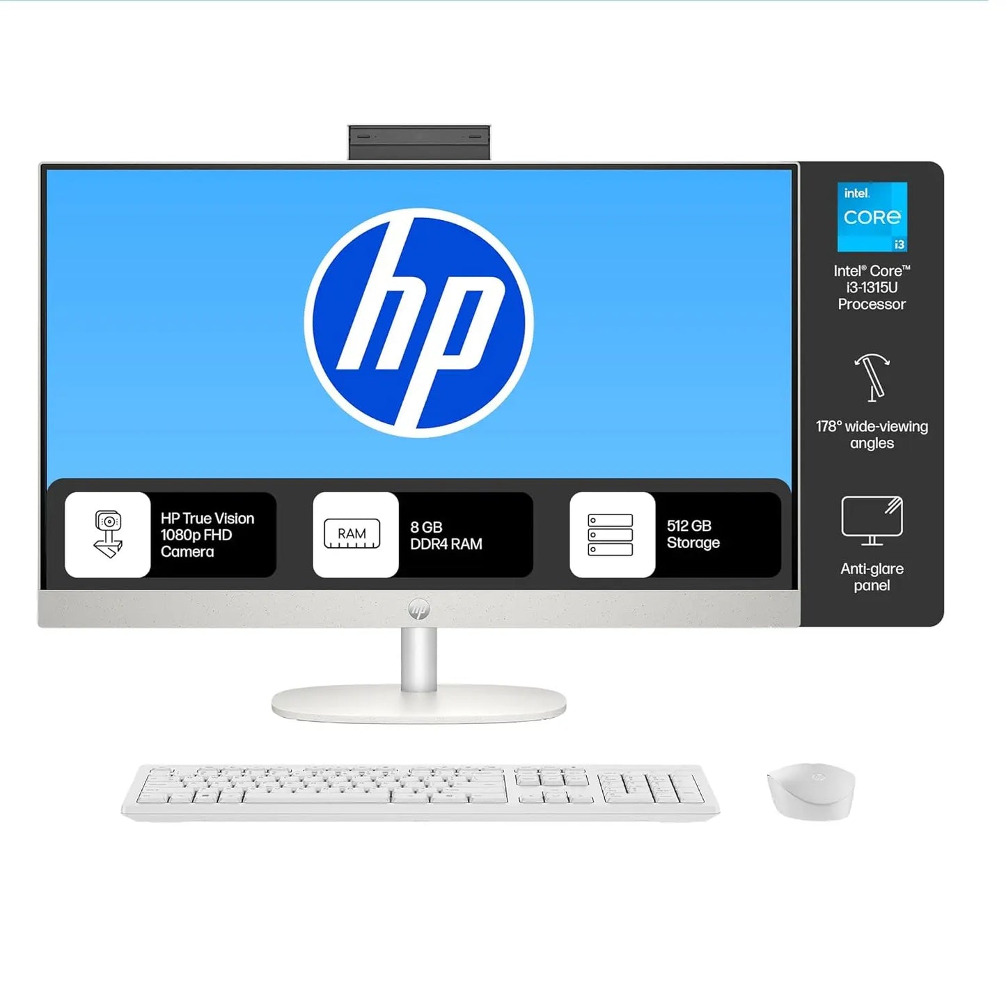 HP All-in-One 24-cr0901in 13th Gen  Intel Core i3 Processor/8GB RAM/512GB SSD/Win11/Intel HD Graphic Card/Microsoft Office Home 2024/Screen Inch 23.8/White