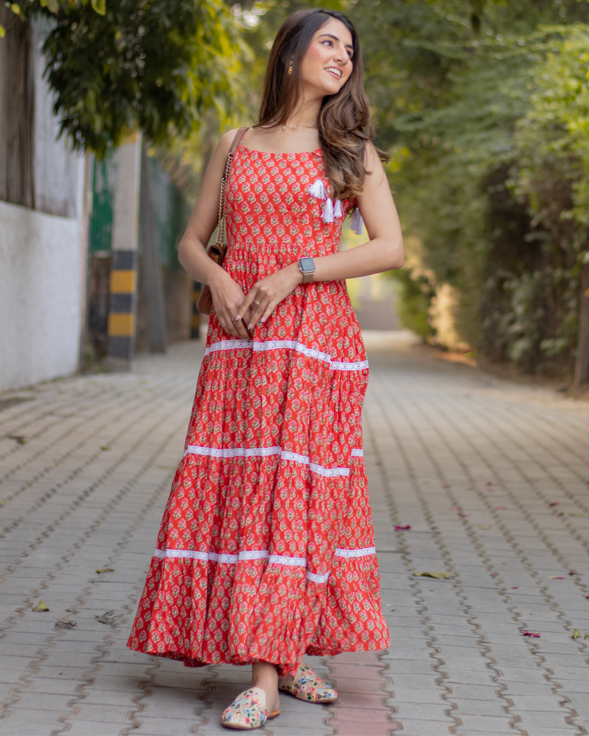 ORANGE PEEL HANDBLOCK COTTON DRESS My Store