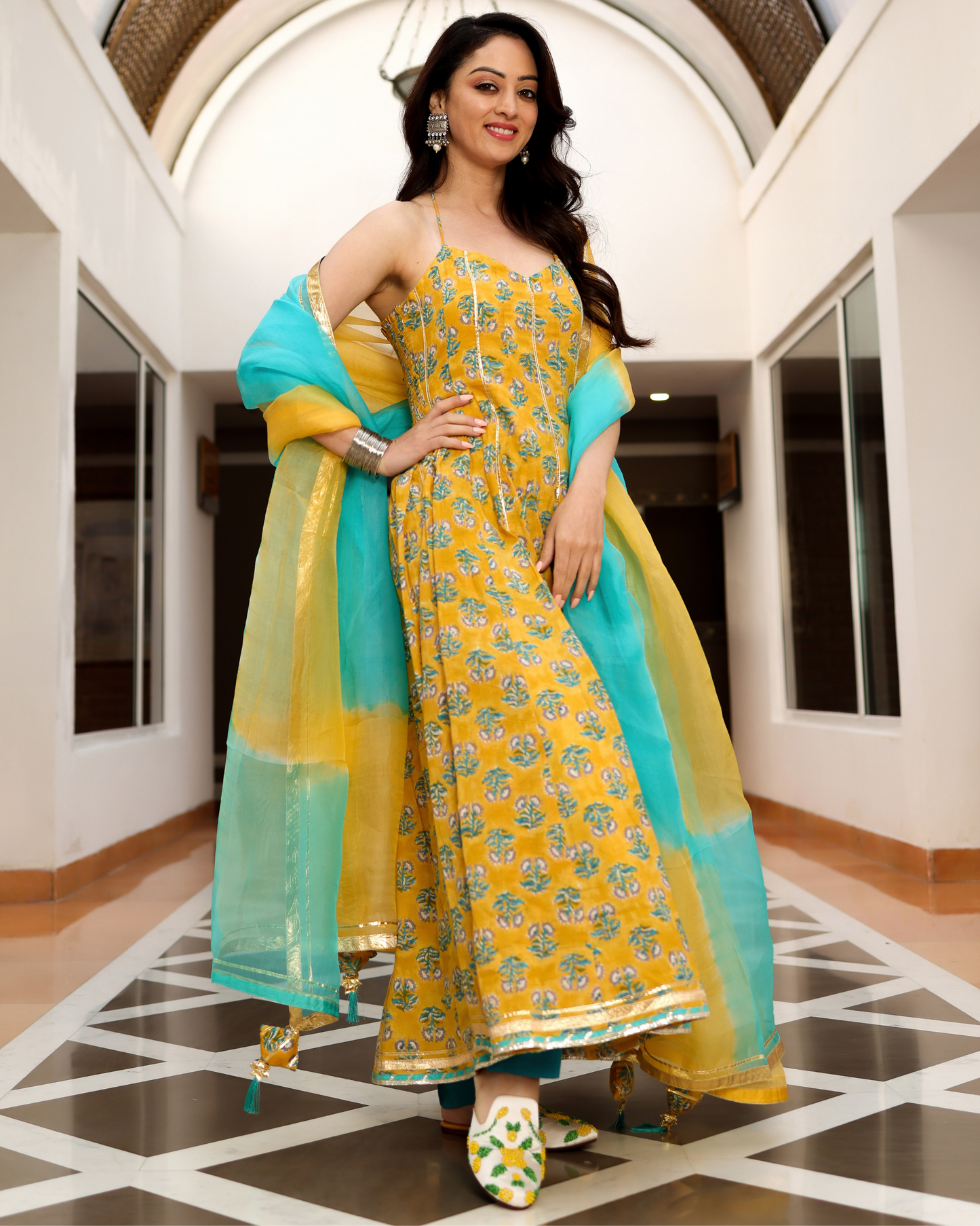 Curl Yellow Handblock Suit Set My Store