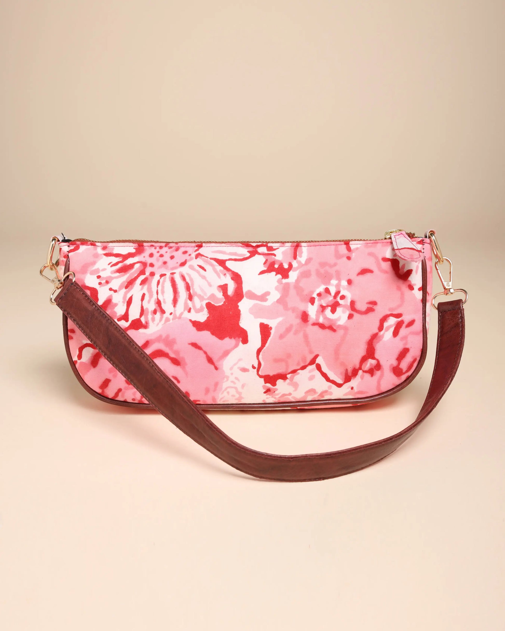 Peach Rosa Cotton Blockprinted Mini Baguette Bag My Store