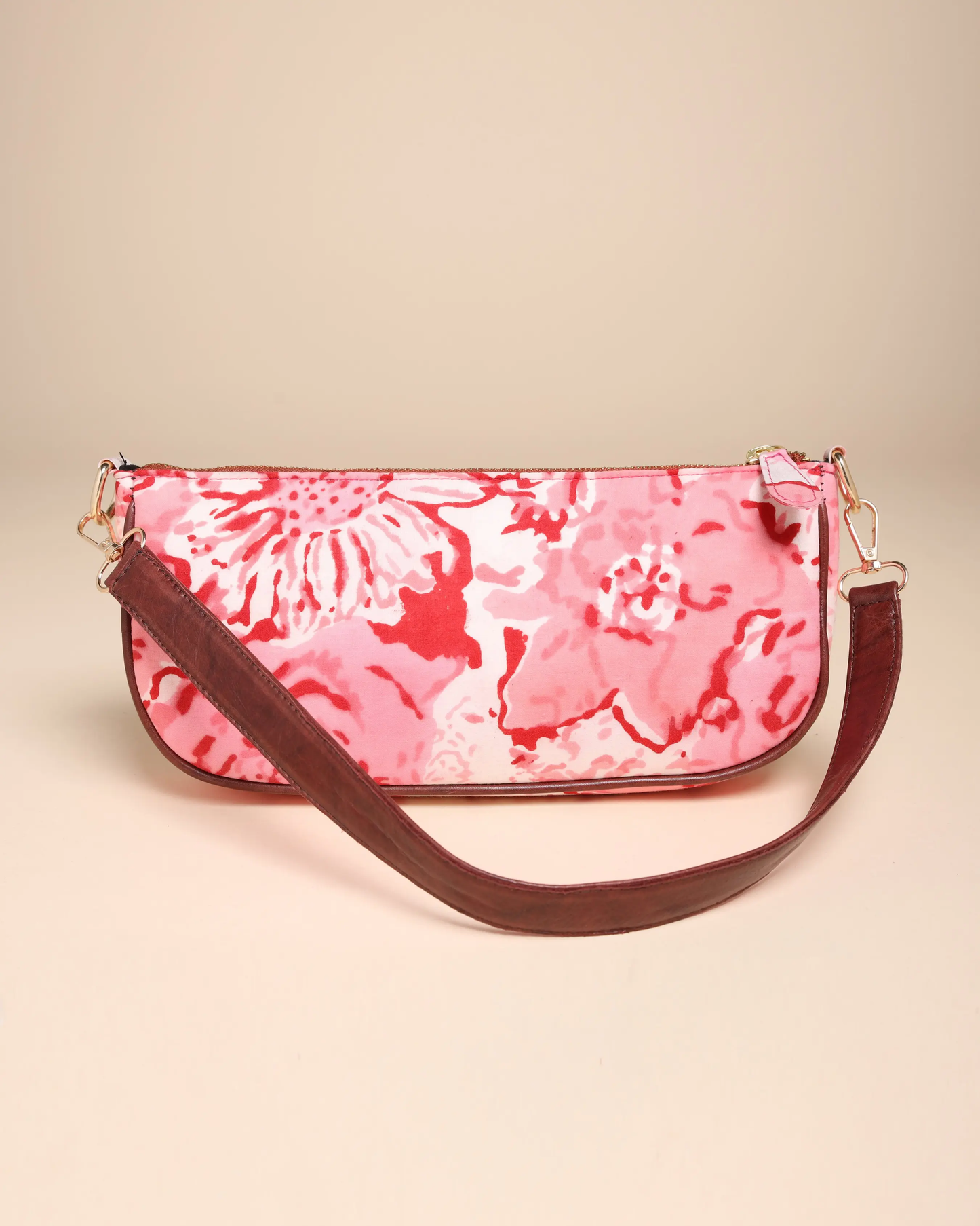 Peach Rosa Cotton Blockprinted Mini Baguette Bag My Store