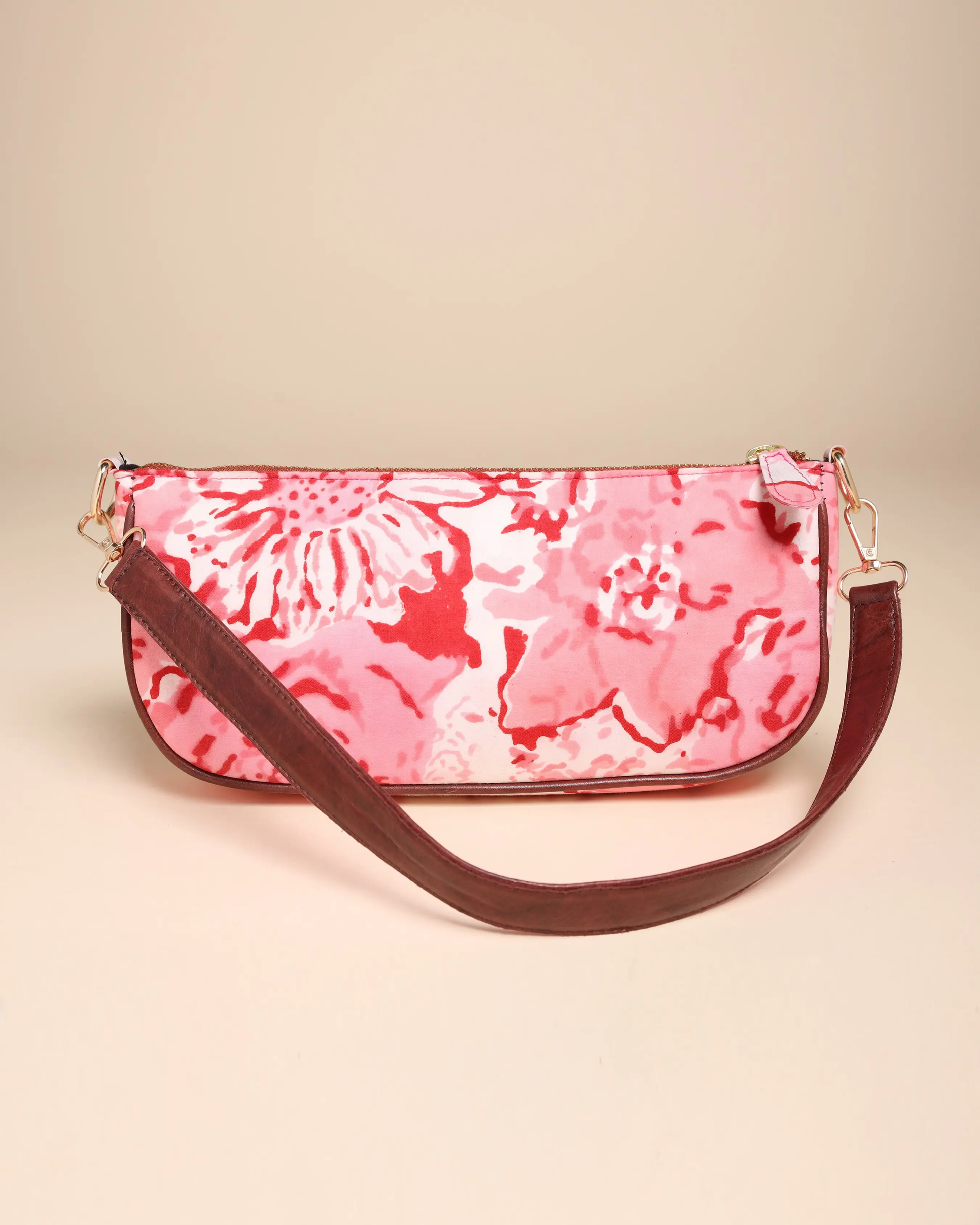 Peach Rosa Cotton Blockprinted Mini Baguette Bag My Store