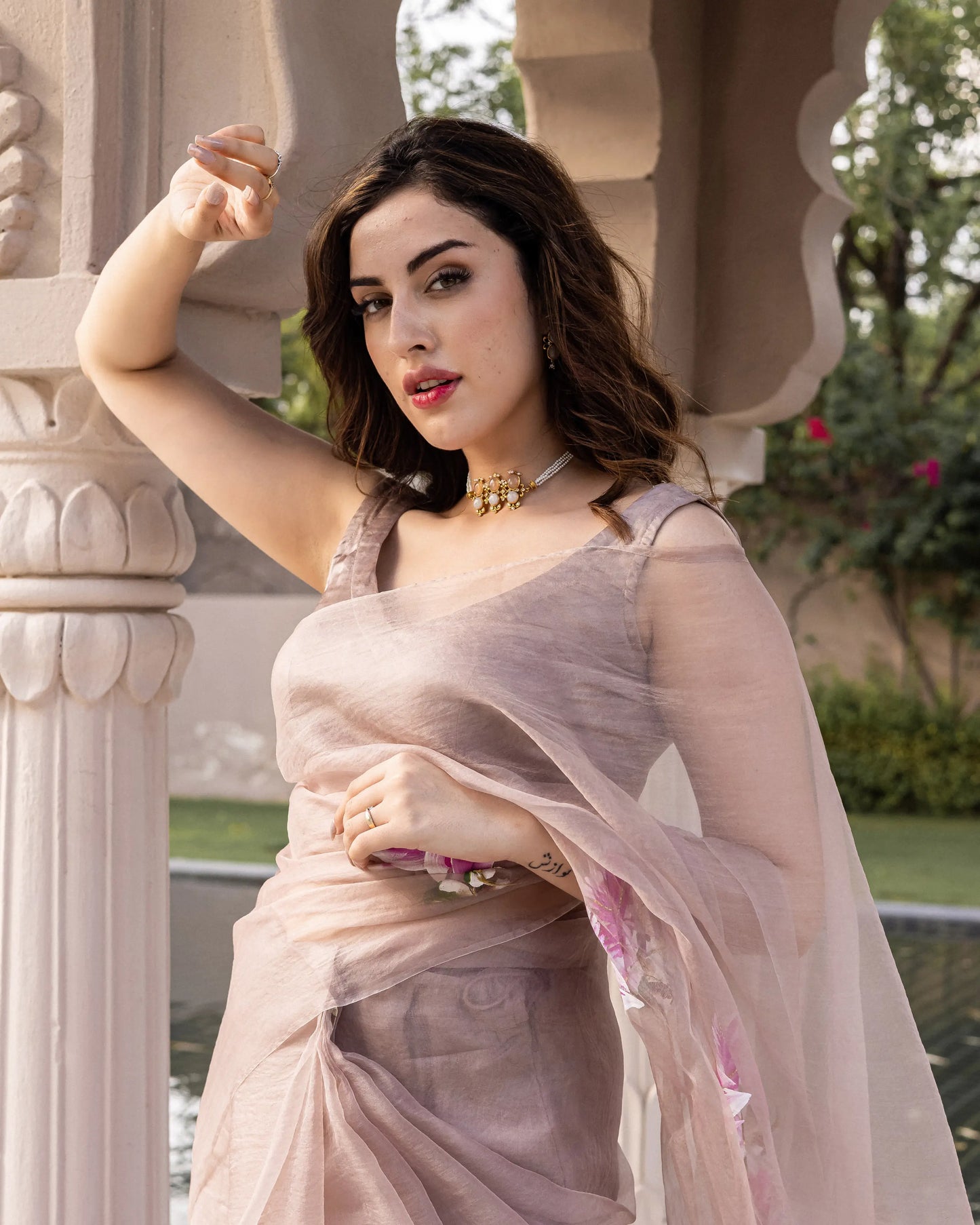 Khambavati Handpainted Organza Saree My Store