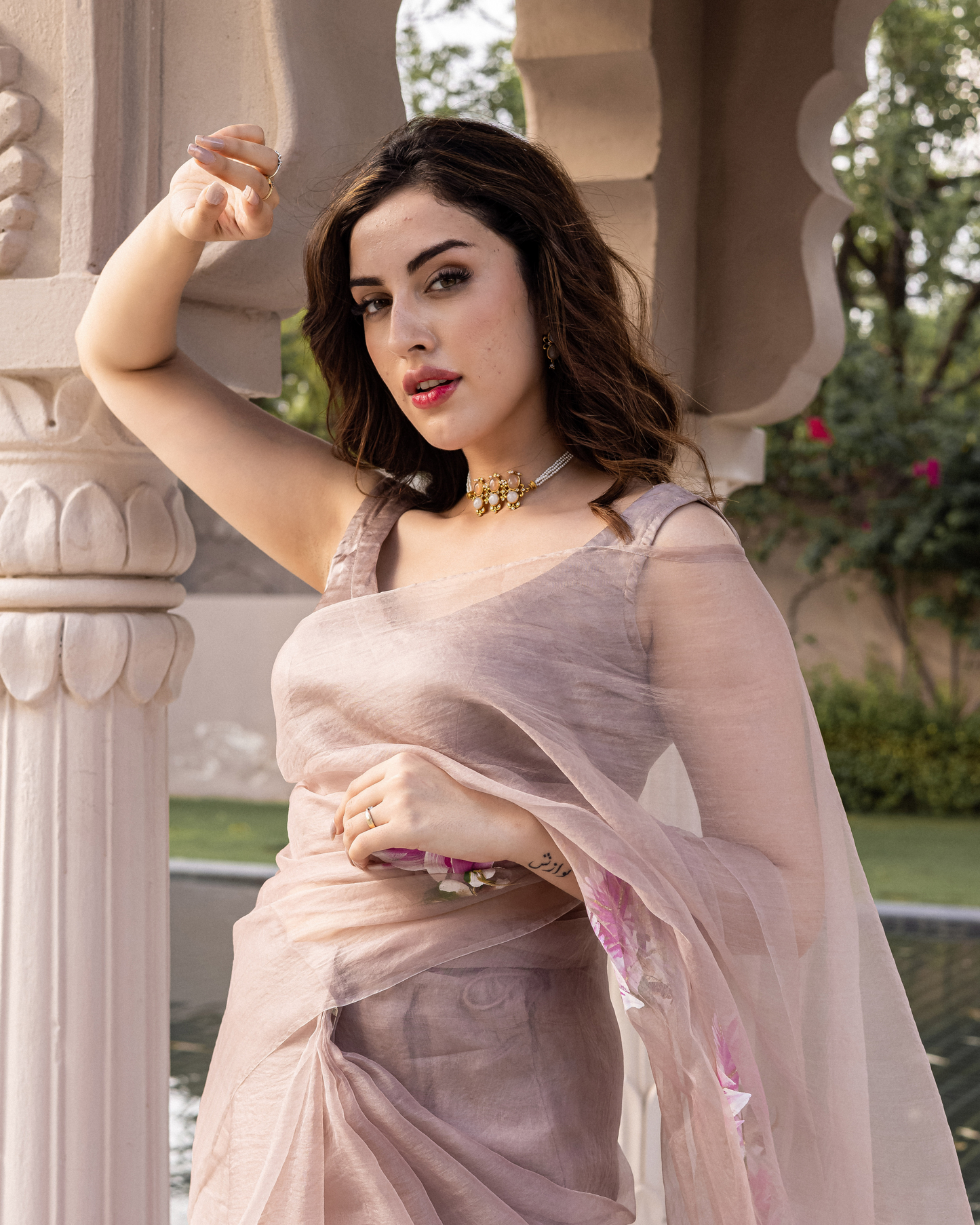 Khambavati Handpainted Organza Saree My Store