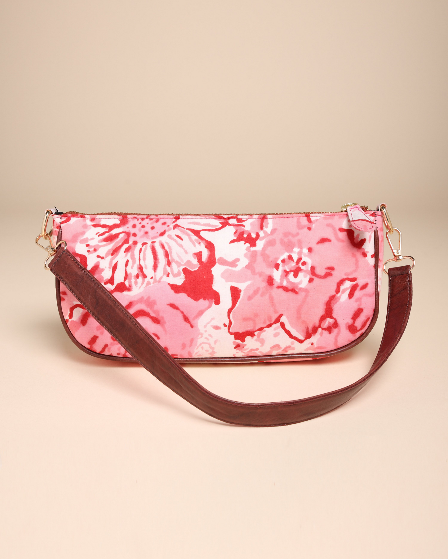 Peach Rosa Cotton Blockprinted Mini Baguette Bag Quick Cart