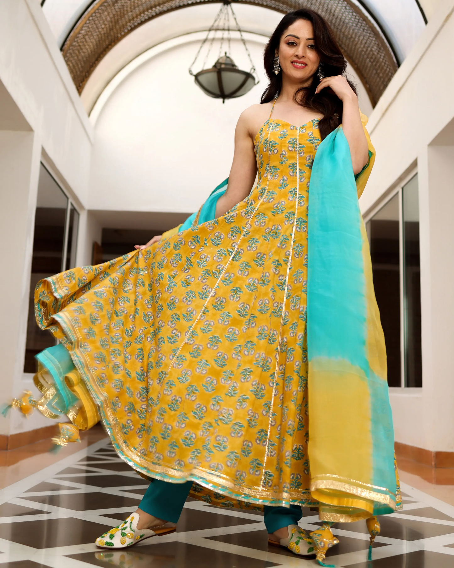 Curl Yellow Handblock Suit Set My Store