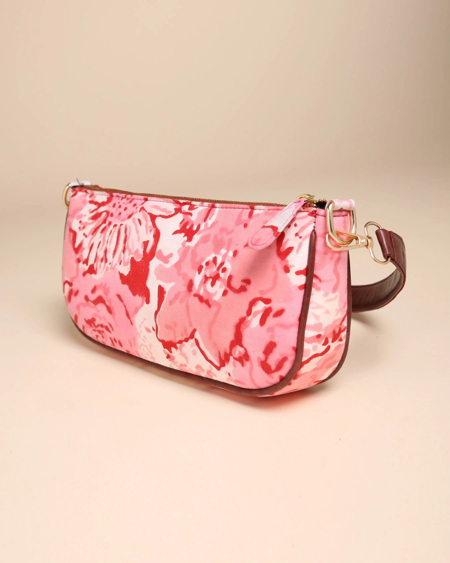 Peach Rosa Cotton Blockprinted Mini Baguette Bag My Store