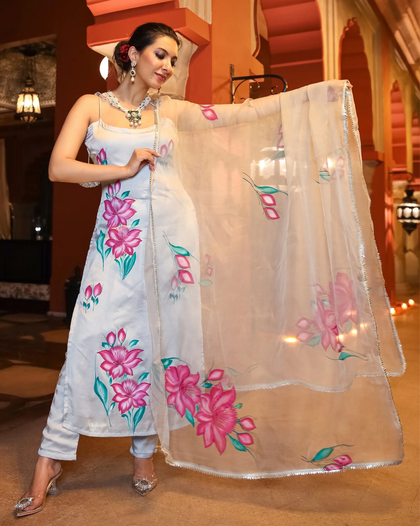 Arabic Grey Handpainted Suit Set My Store