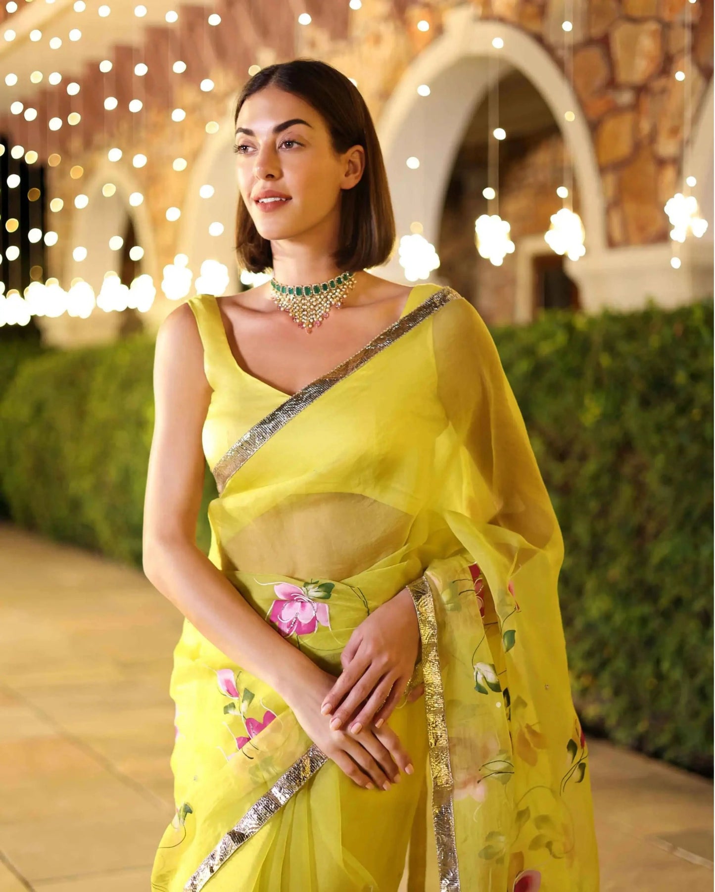 Azure Mist Yellow Satin Sleeveless Blouse My Store