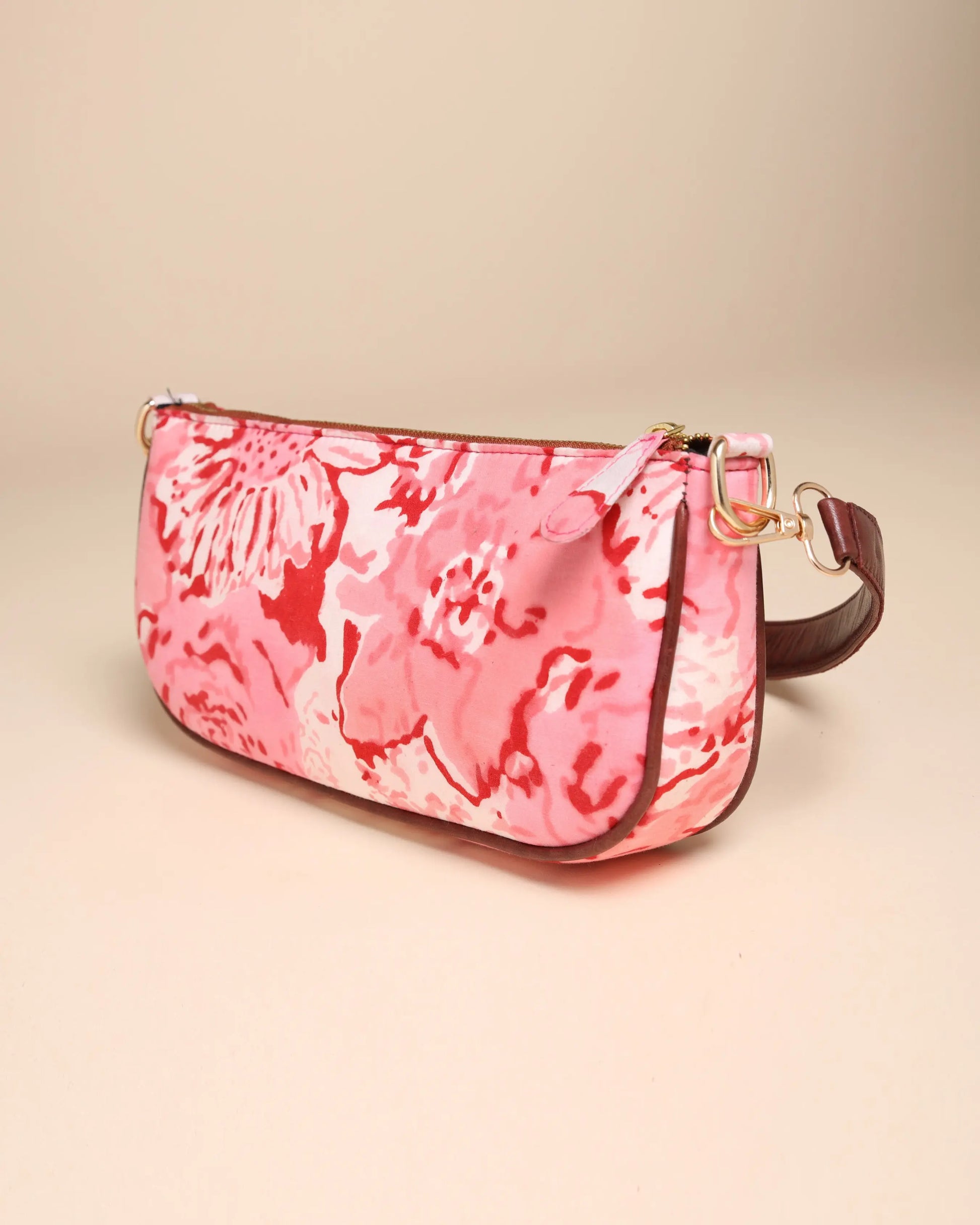 Peach Rosa Cotton Blockprinted Mini Baguette Bag My Store