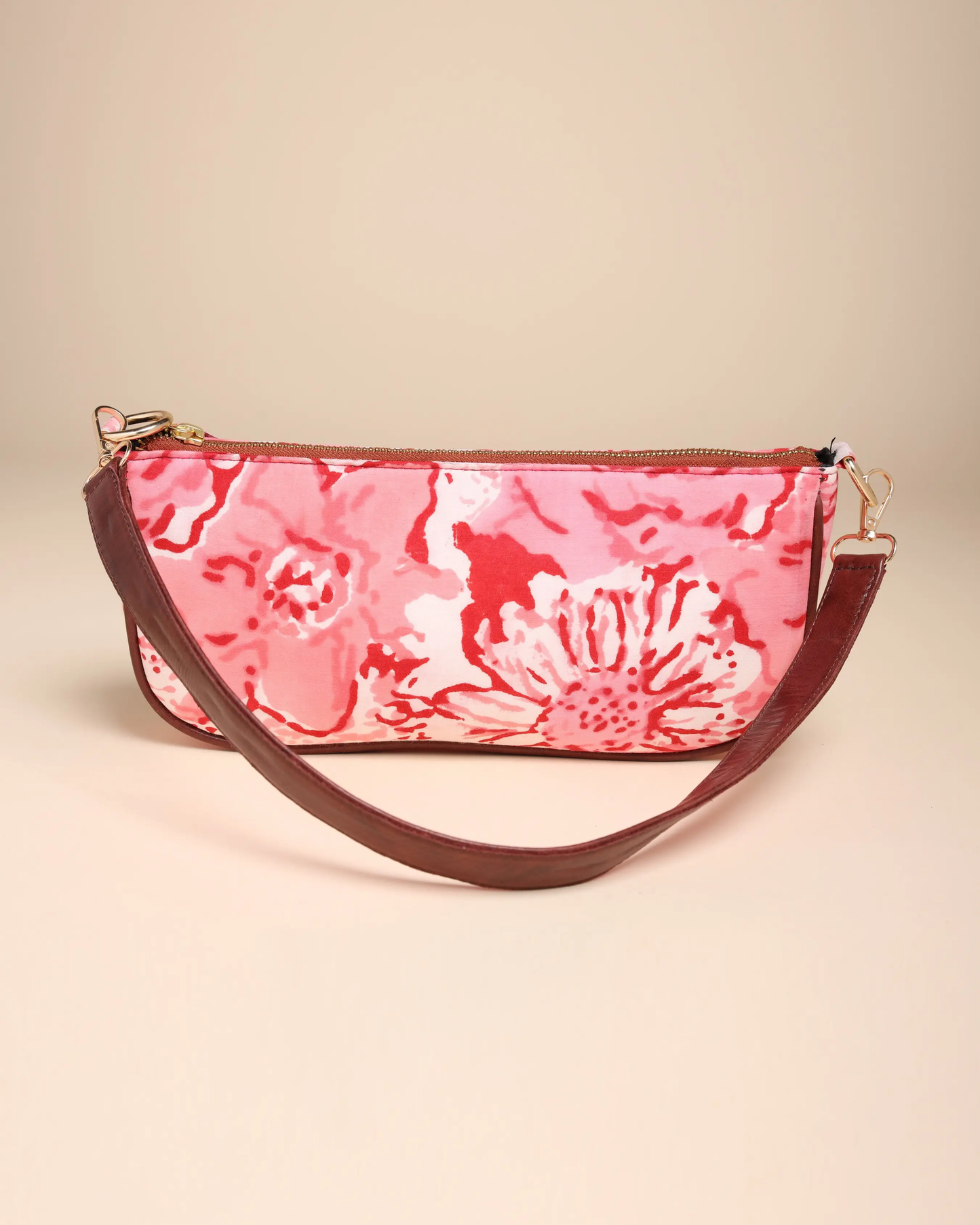 Peach Rosa Cotton Blockprinted Mini Baguette Bag My Store
