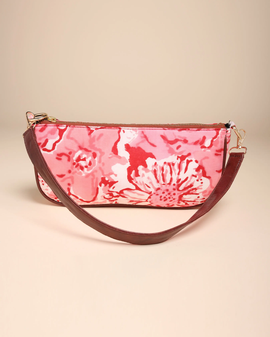 Peach Rosa Cotton Blockprinted Mini Baguette Bag My Store