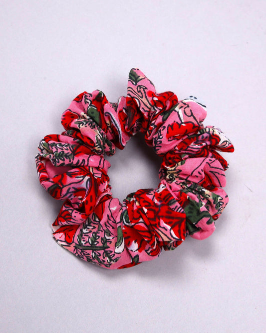 Pink Mystery Cotton Handblock Scrunchie My Store