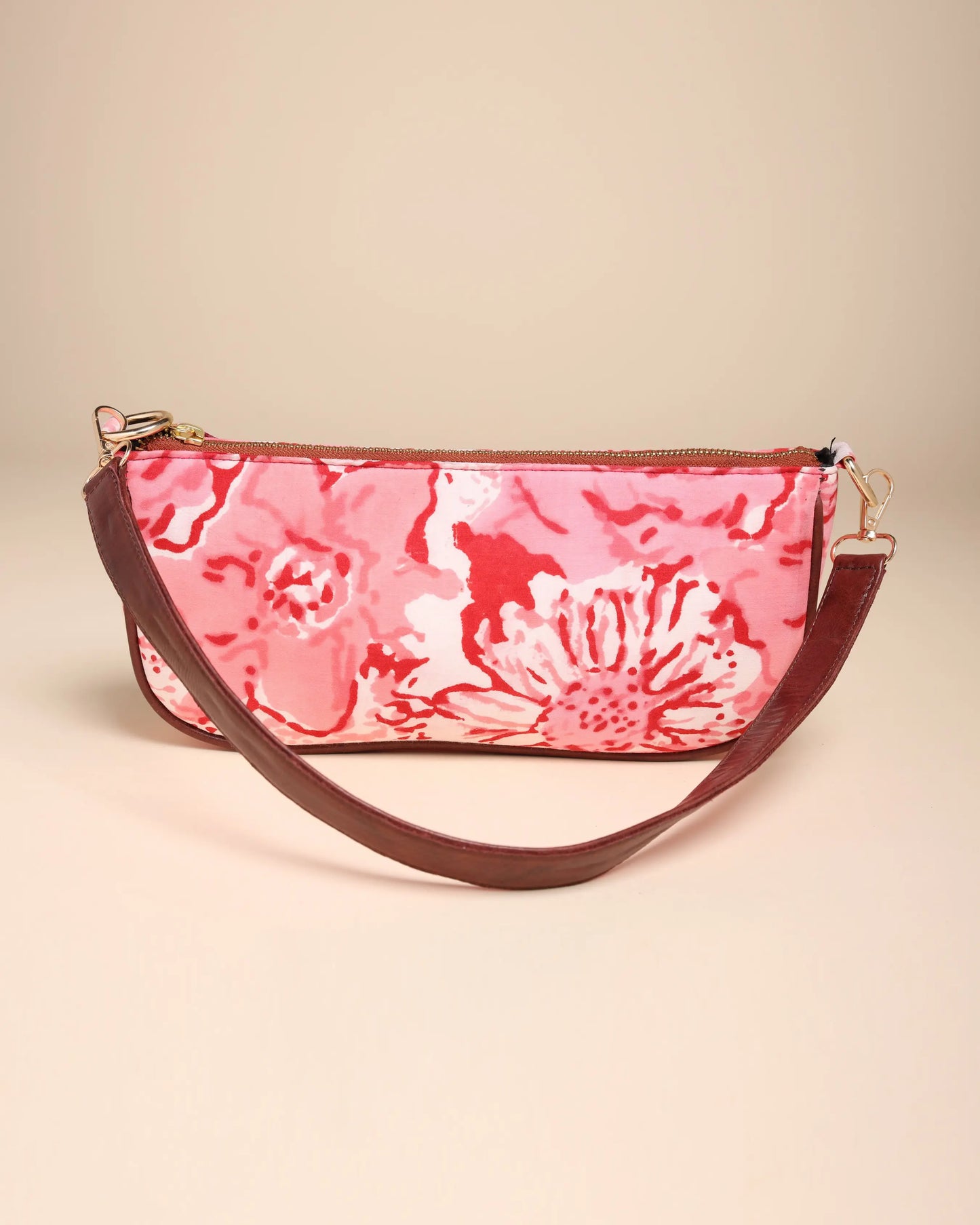 Peach Rosa Cotton Blockprinted Mini Baguette Bag My Store