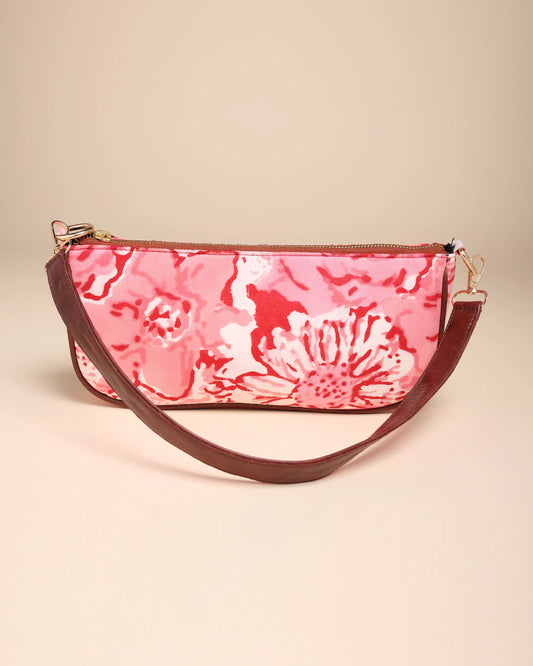 Peach Rosa Cotton Blockprinted Mini Baguette Bag My Store