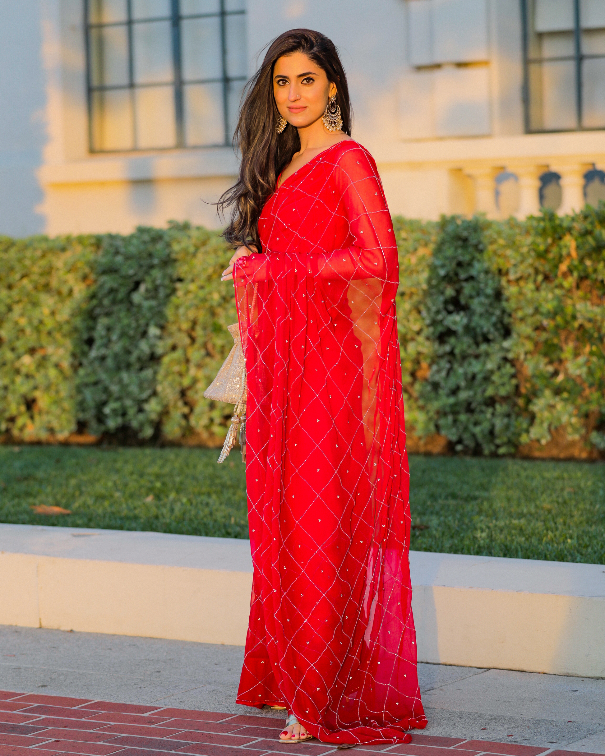 Urban Red Pure Chiffon Saree Quick Cart