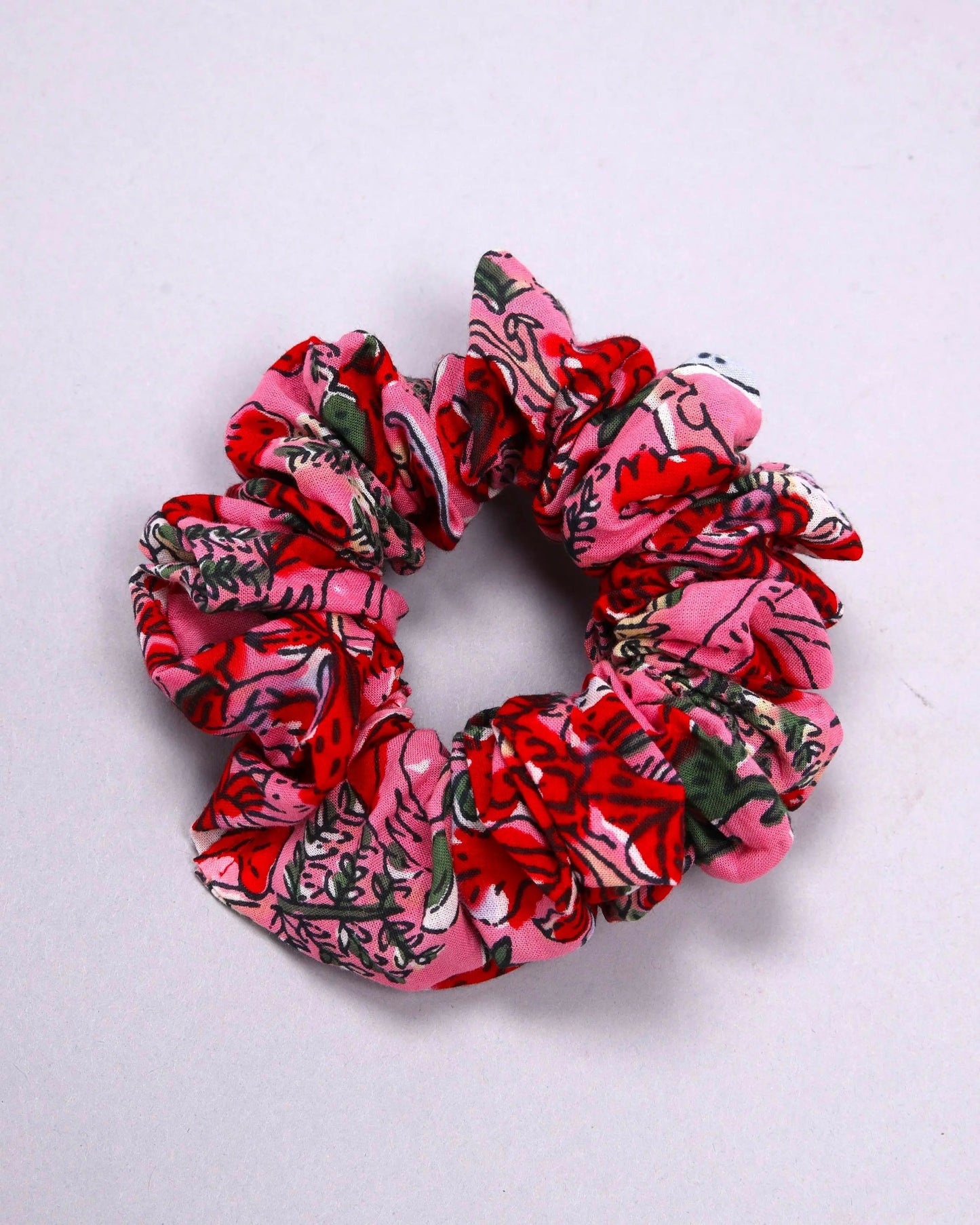 Pink Mystery Cotton Handblock Scrunchie My Store