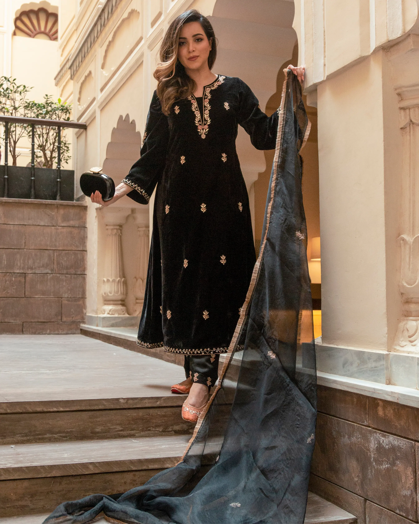 Slate Black Velvet Handcrafted Suit Set My Store