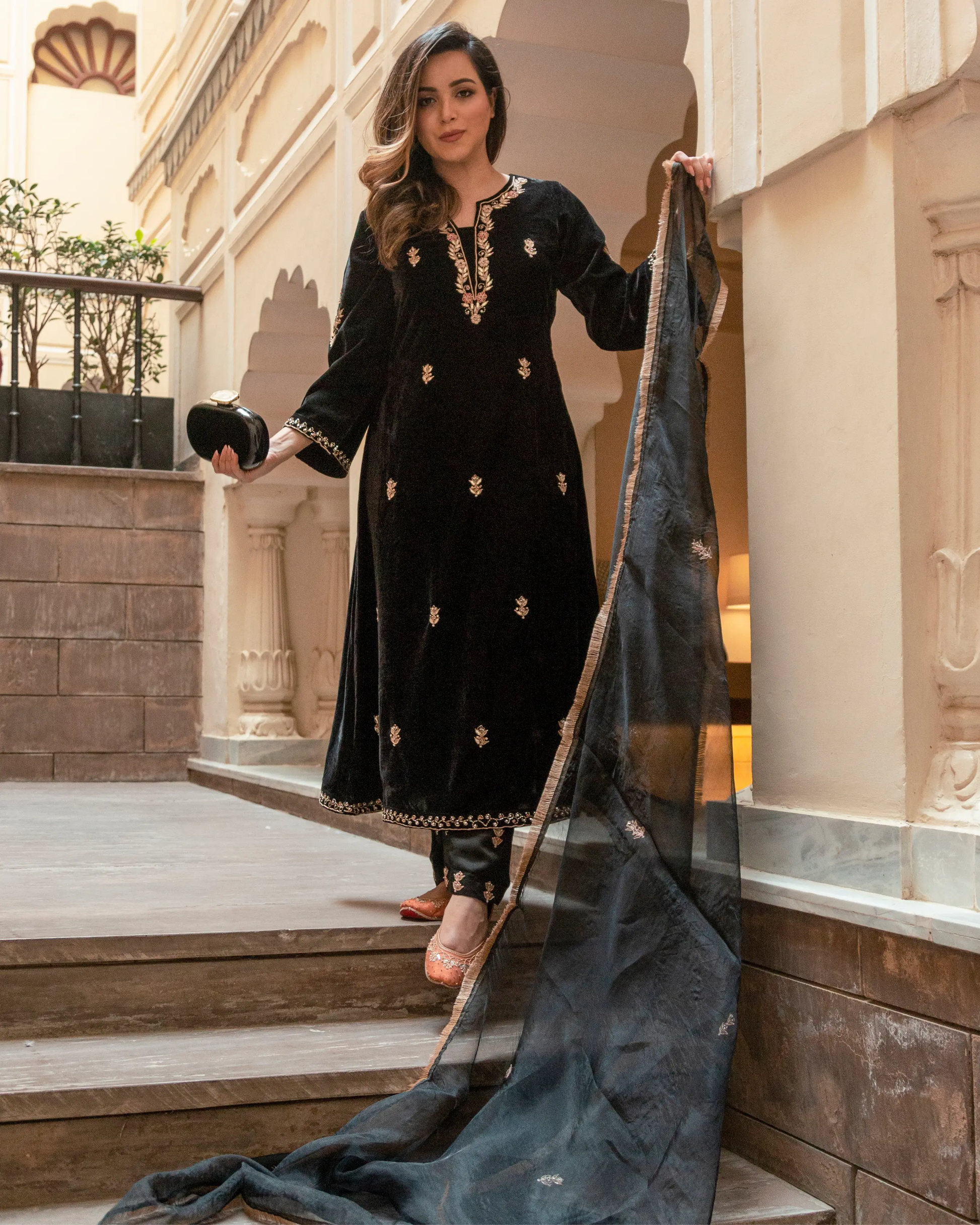 Slate Black Velvet Handcrafted Suit Set My Store