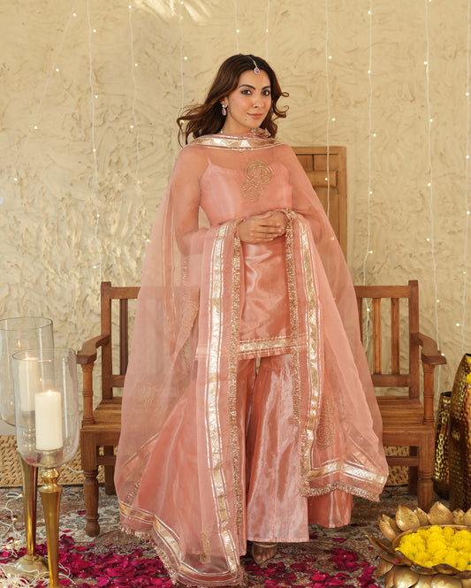 Deepanjali Peach Solid Tissue Sharara Set Quick Cart
