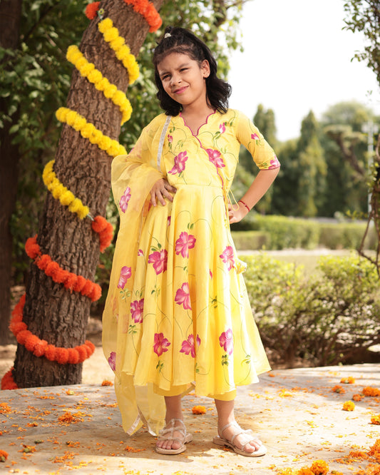 Buttercup Yellow Muslin Silk Handpainted Suit Set My Store