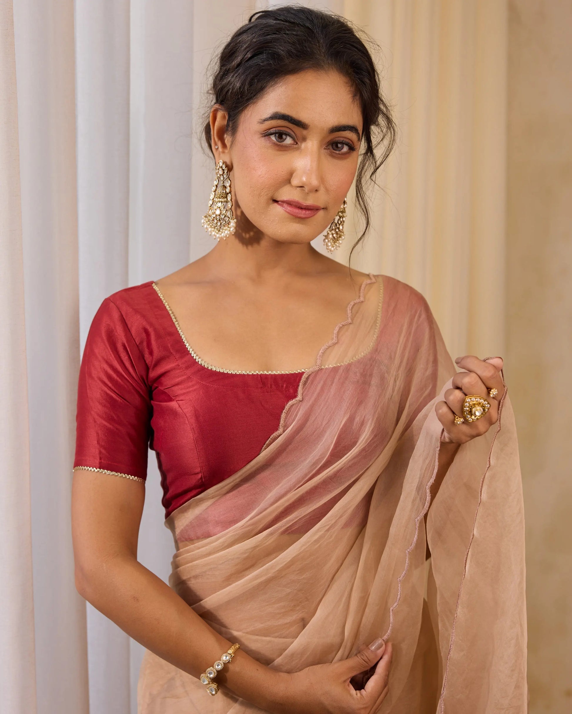 Metro Muse Maroon Chanderi Blouse My Store