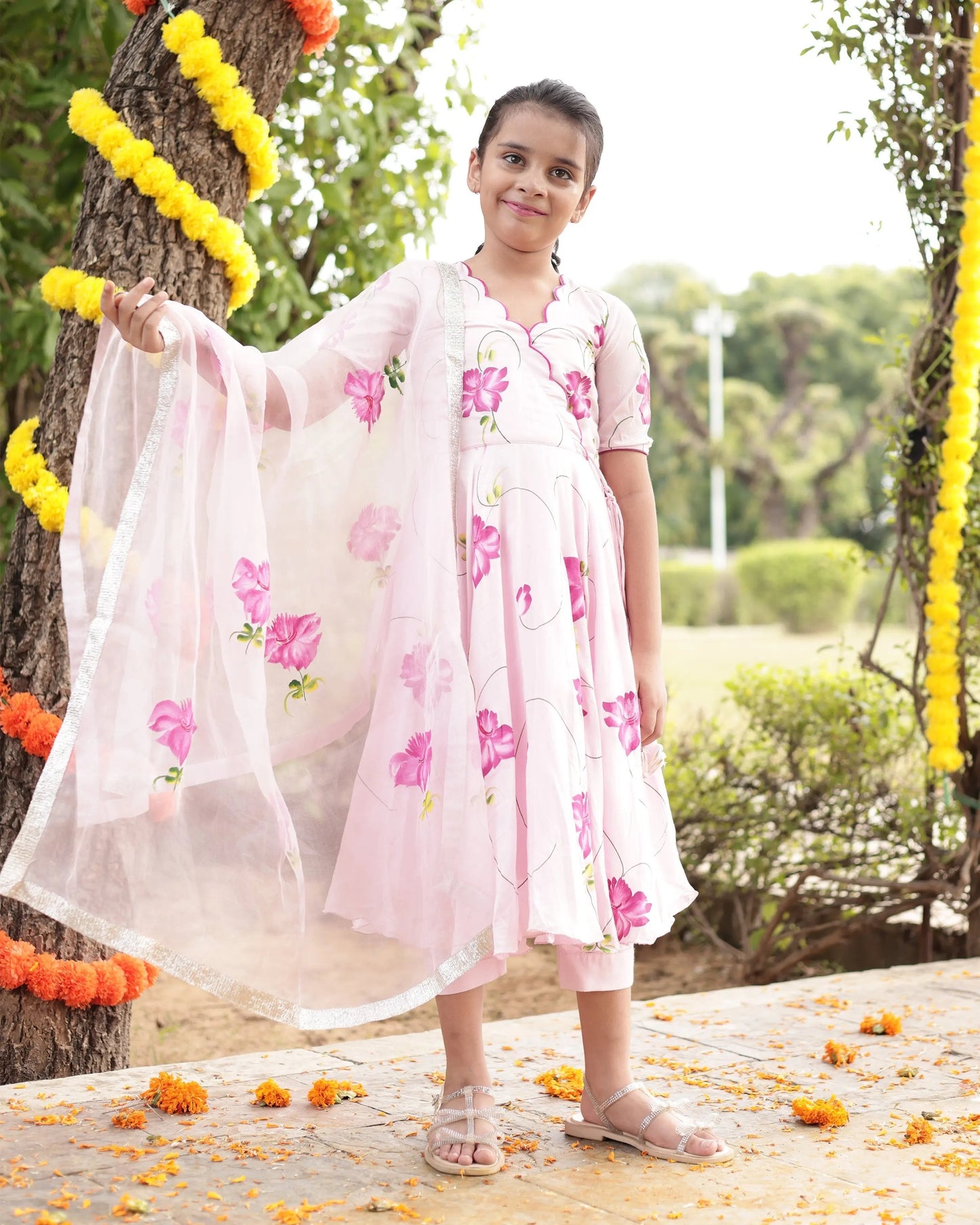 Dandelion Pink Muslin Silk Handcrafted Suit Set My Store