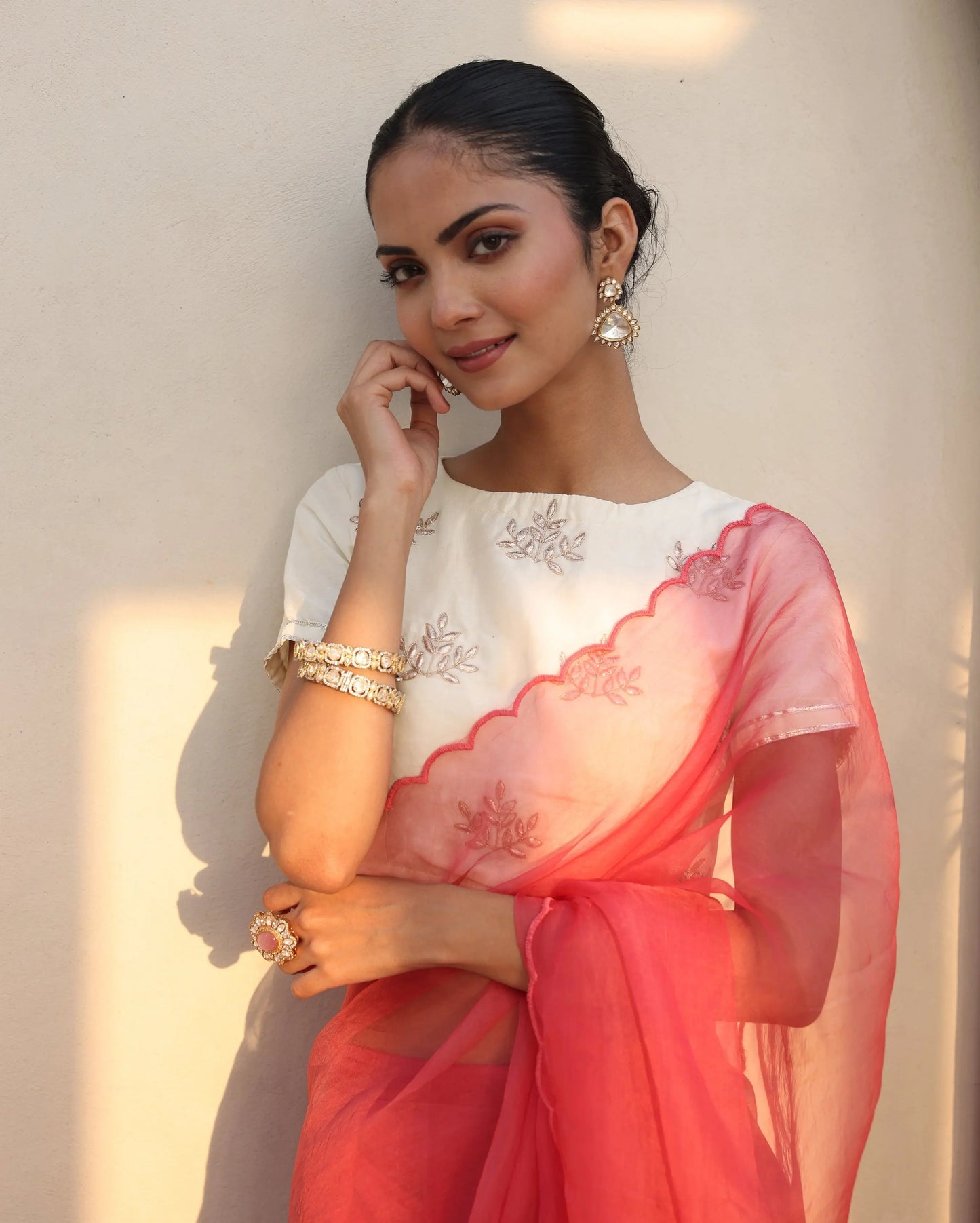 Tara White Chanderi Gotapatti Blouse My Store