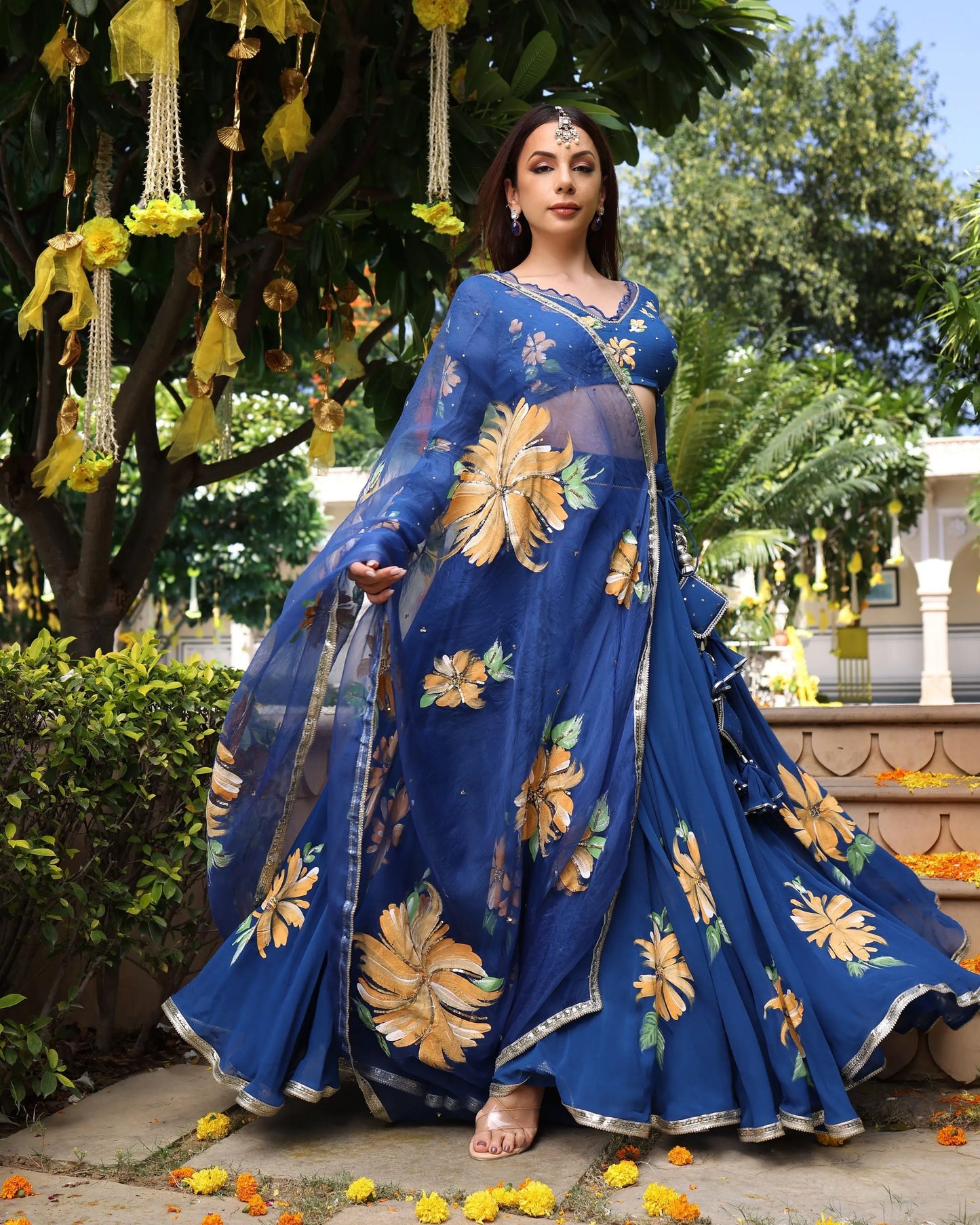 Madison Blue Handpainted Georgette Lehenga Set My Store