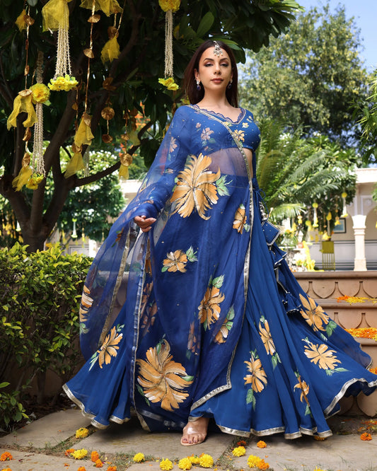 Madison Blue Handpainted Georgette Lehenga Set My Store